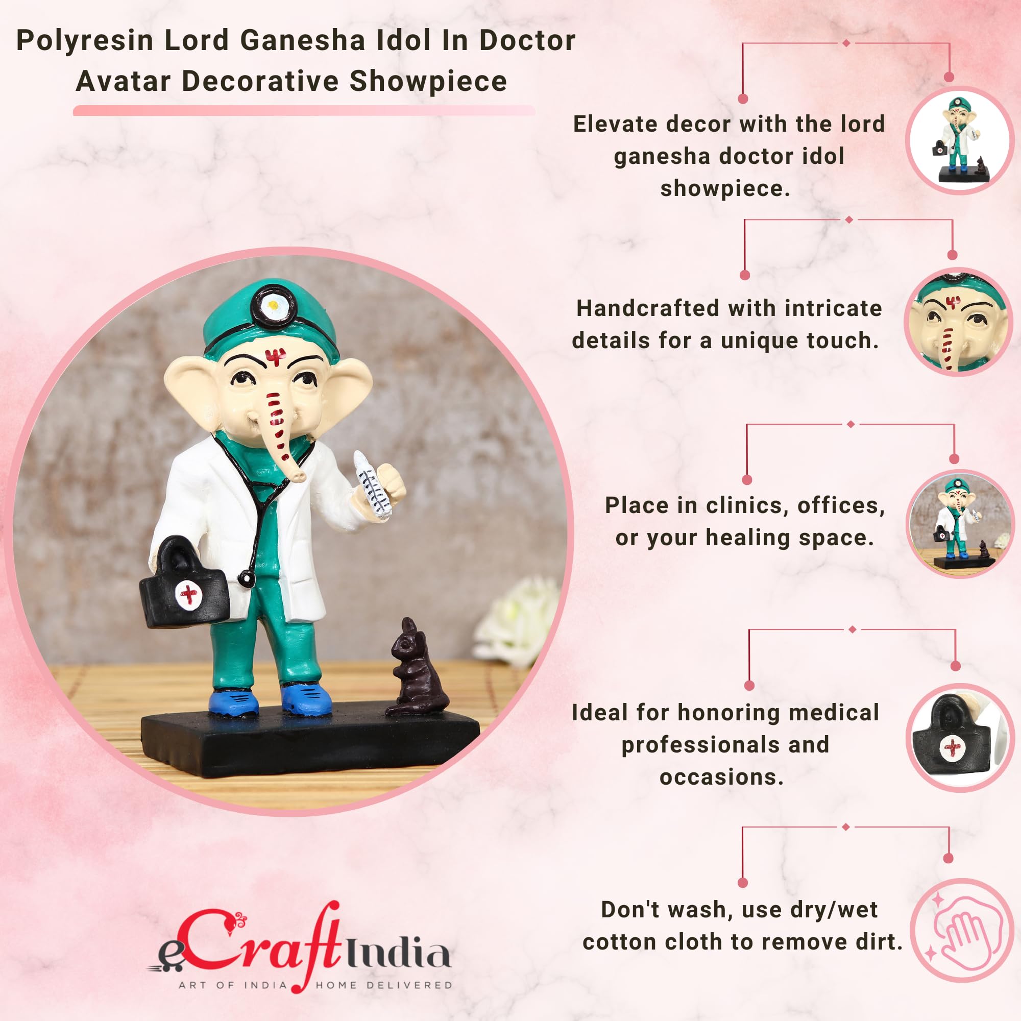 Ecraftindia Decorative Lord Ganesha Idol In Doctor Avatar