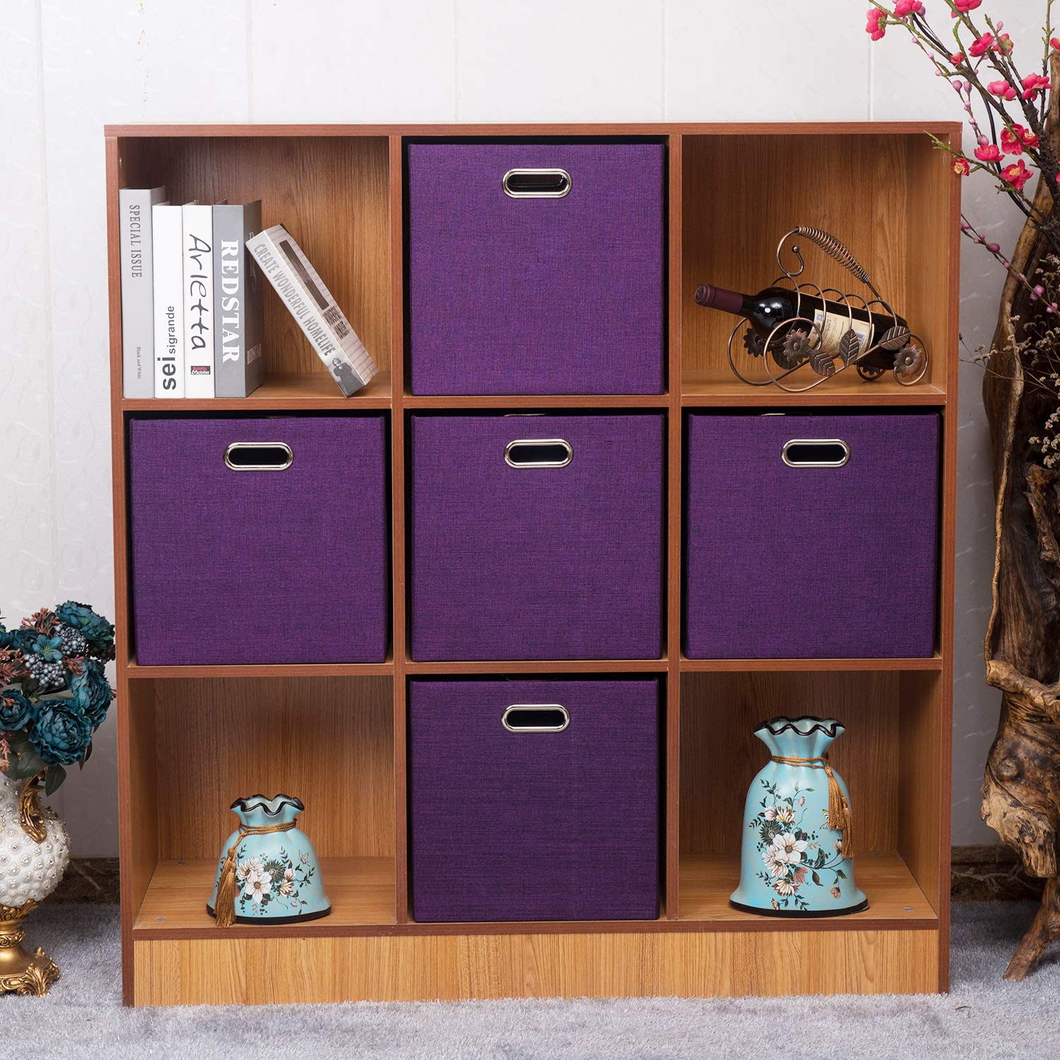 Storage Basket Bins,13  13  13 Foldable Storage Cube Boxes Fabric Drawer For Closet Shelf Cabinet Bookcase - Set Of 4, Purple