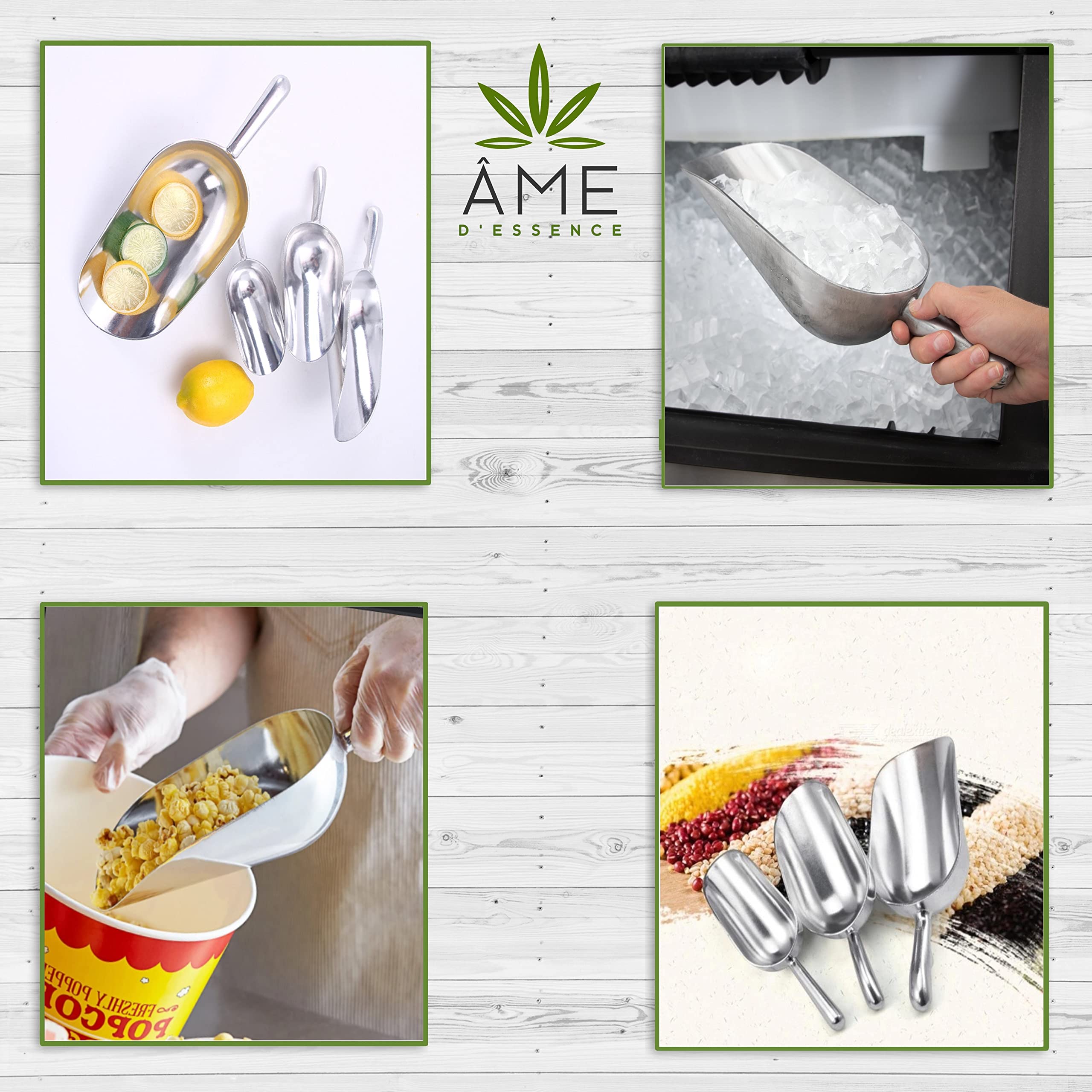 Ame D'Essence 12-Ounce Durable Aluminum Scoop - Rust-Resistant, Lightweight And Easy To Clean Kitchen Utensil (Gripped Handle)