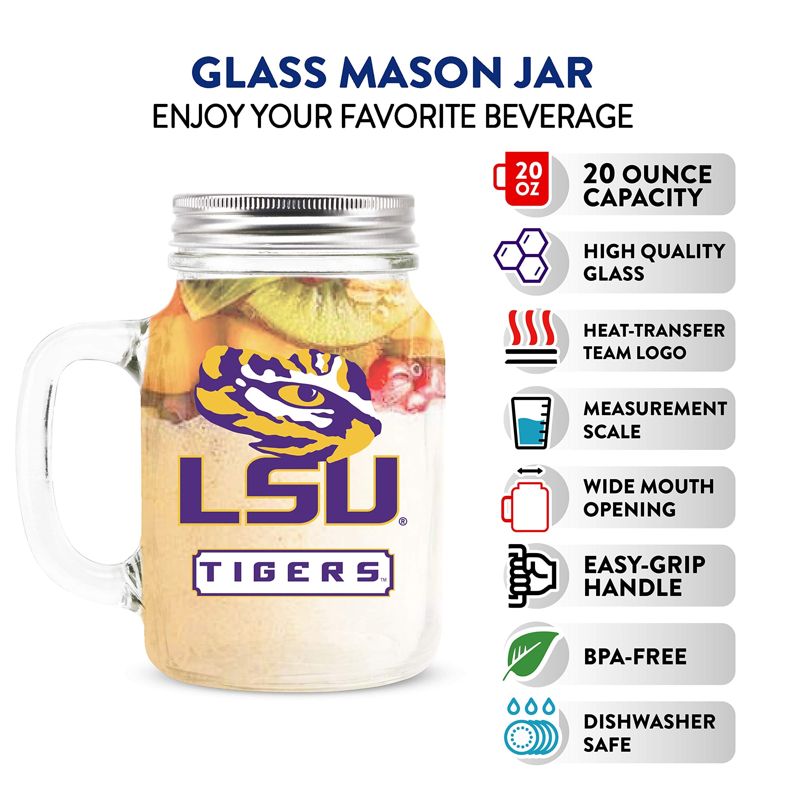 Ncaa Louisiana State Tigers 20Oz Glass Mason Jar