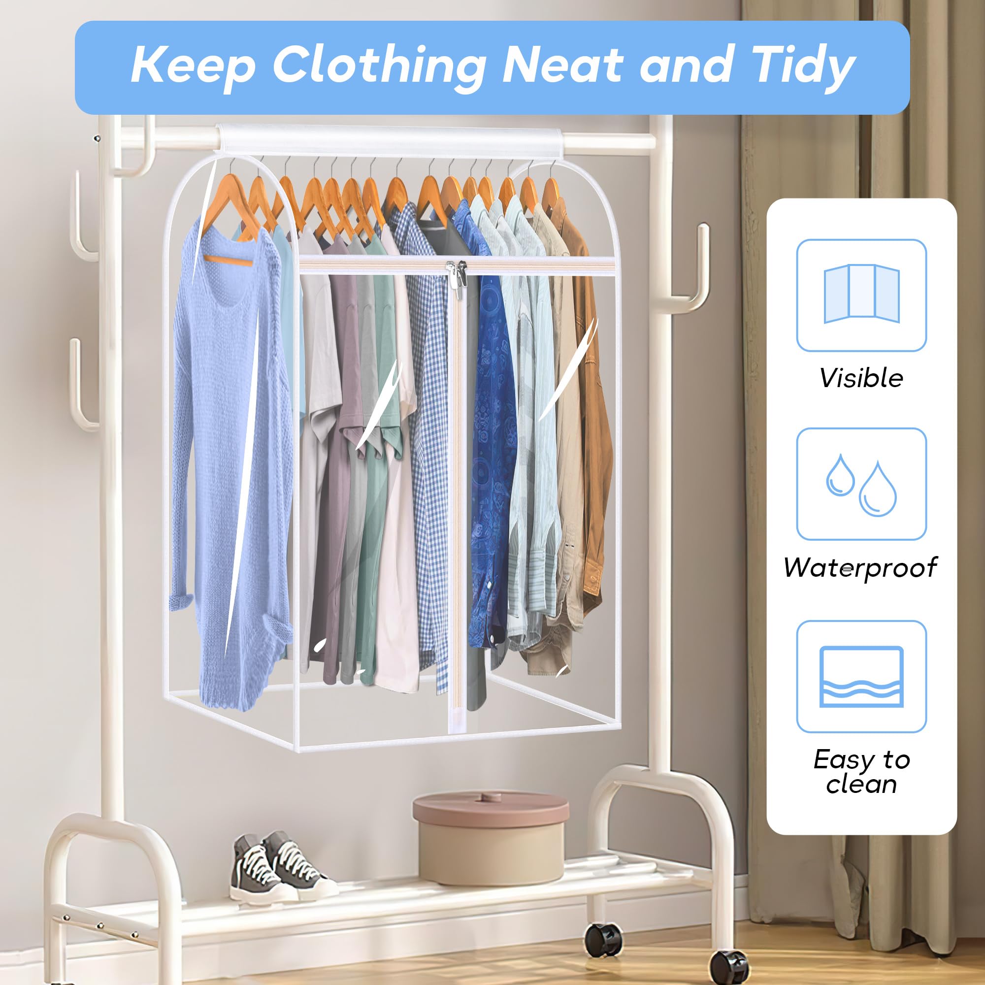 Keetdy 35'' Hanging Garment Bags For Closet Storage Large Clear Garment Bags For Hanging Clothes Garment Rack Cover Coat Protect