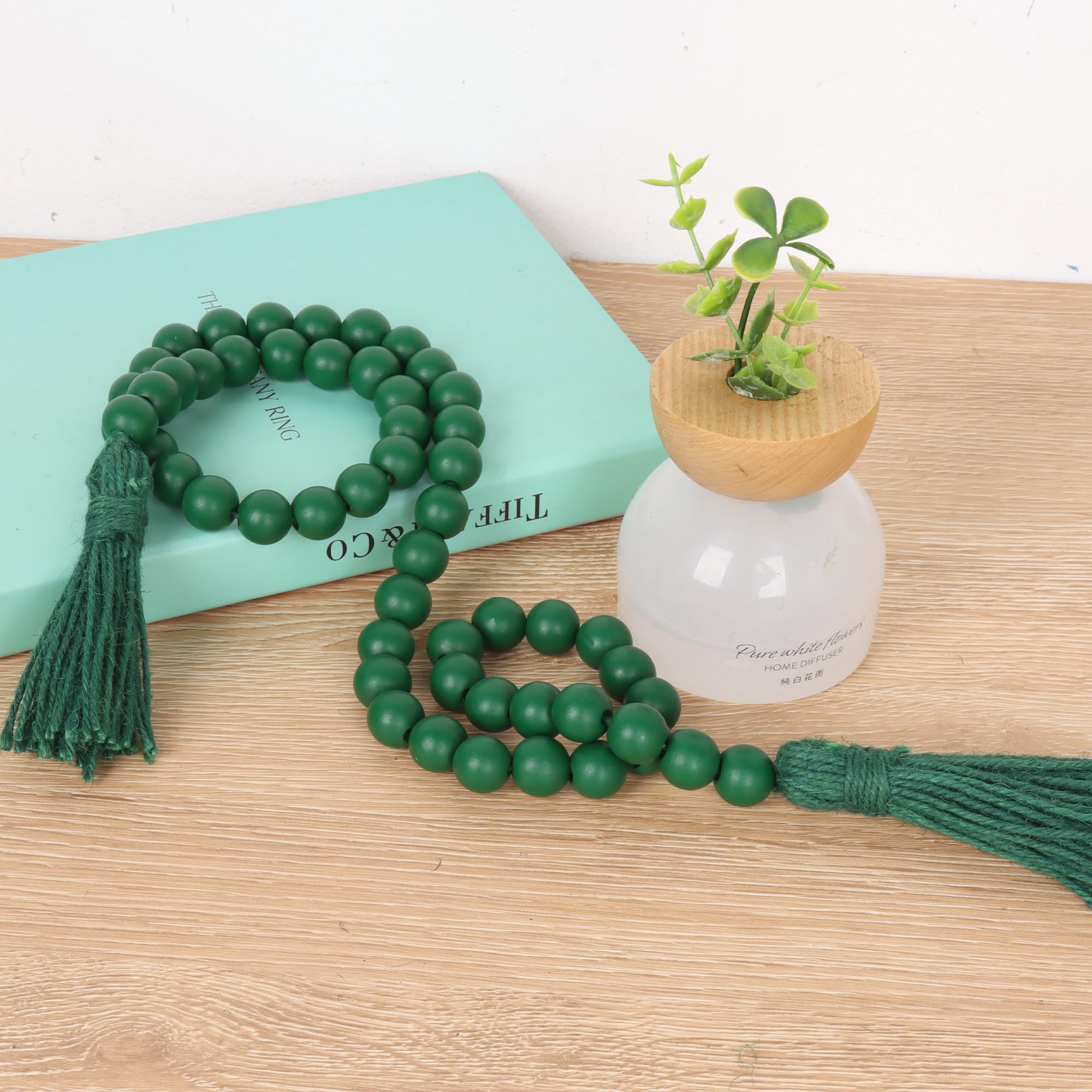 RAMIRABI St Patrick s Day Wood Beads Garland with Tassels Farmhouse Beads Rustic Prayer Beads Boho Beads for Boho Home Decor,Wal