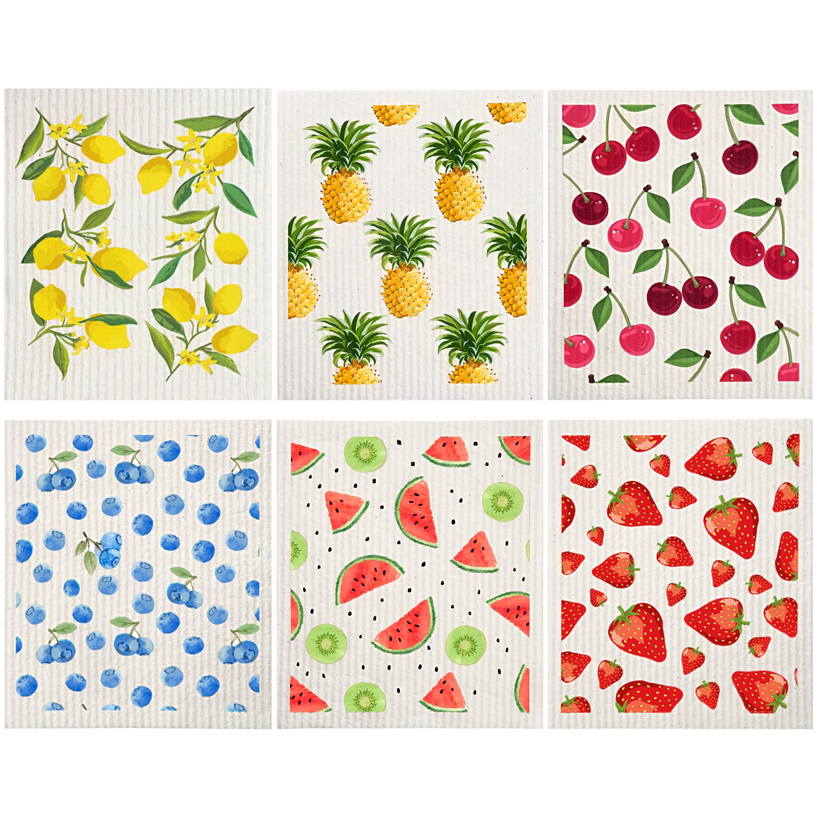 Mixed Fruit Swedish Kitchen Dishcloths Reusable Dish Towels Absorbent And Fast Dry Cleaning Cloths For Kitchen Blueberry Cherry