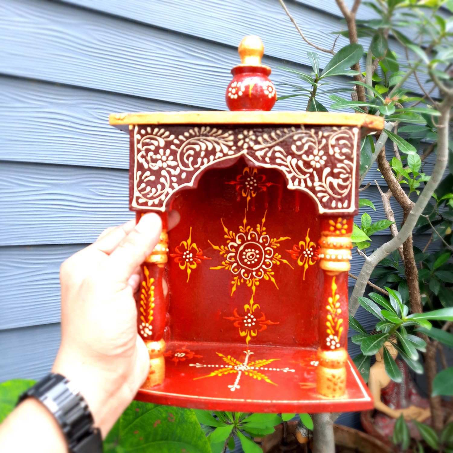 Apka Mart The Online Shop Pooja Mandir | Home Temple Wooden Wall Mounted | Hanging Puja Stand - For God, House, Puja Ghar, Offic