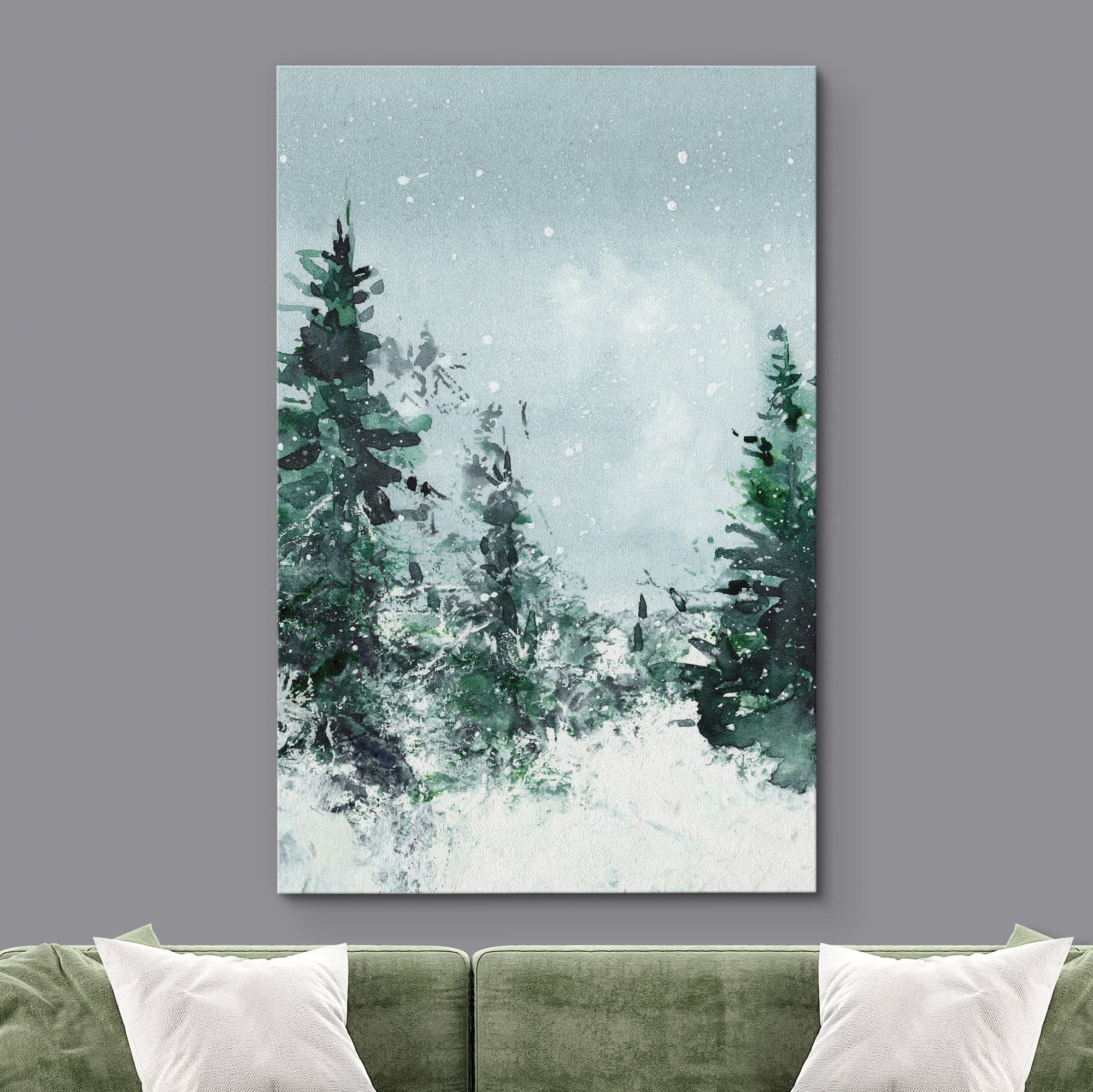 Signwin Canvas Print Wall Art Woodland Nursery Decor Winter Snow Watercolor Pine Tree Forest Nature Illustrations Modern Art Dec