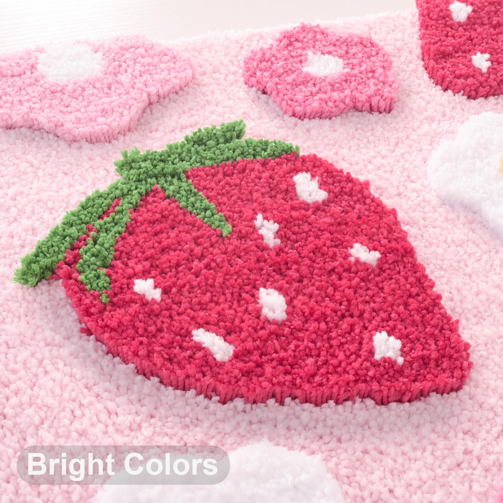 Anybar Pink Bathroom Rugs Cute Strawberry Flower Bath Mat Bathroom Accessories, Funny Colorful Non Slip Floor Bath Rug Machine W