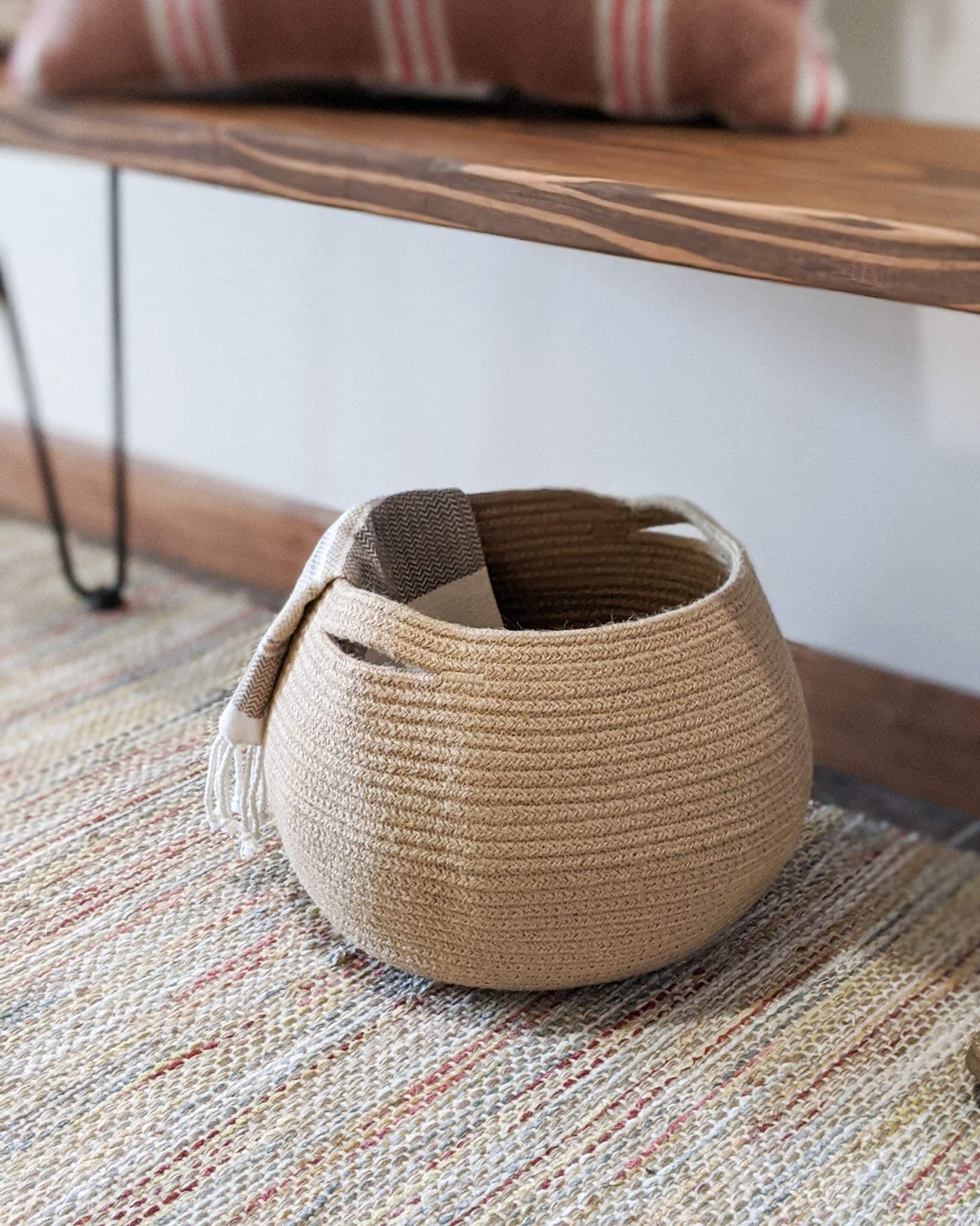 Goodpick Storage Basket, Wicker Basket For Living Room, Woven Basket For Toys Towel, Bedroom Small Round Basket For Children Cor