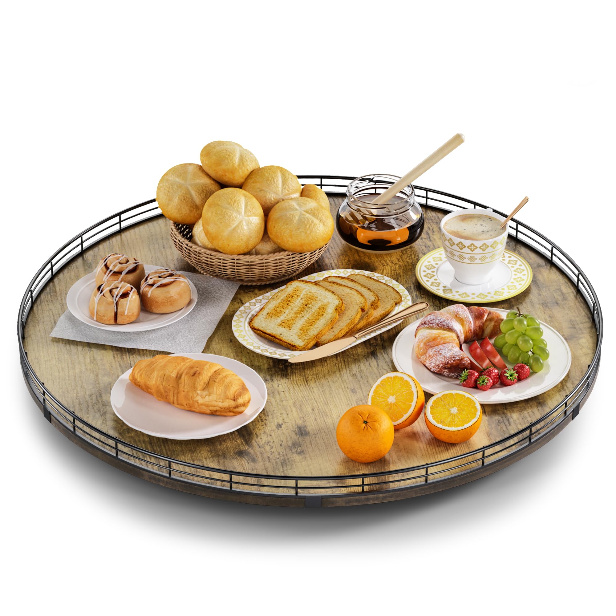 Lazy Susan Turntable Organizer for Table Top, 24 Round Wooden Lazy Susan for Cabinet Kitchen Countertop Pantry Dining Coffee Tab
