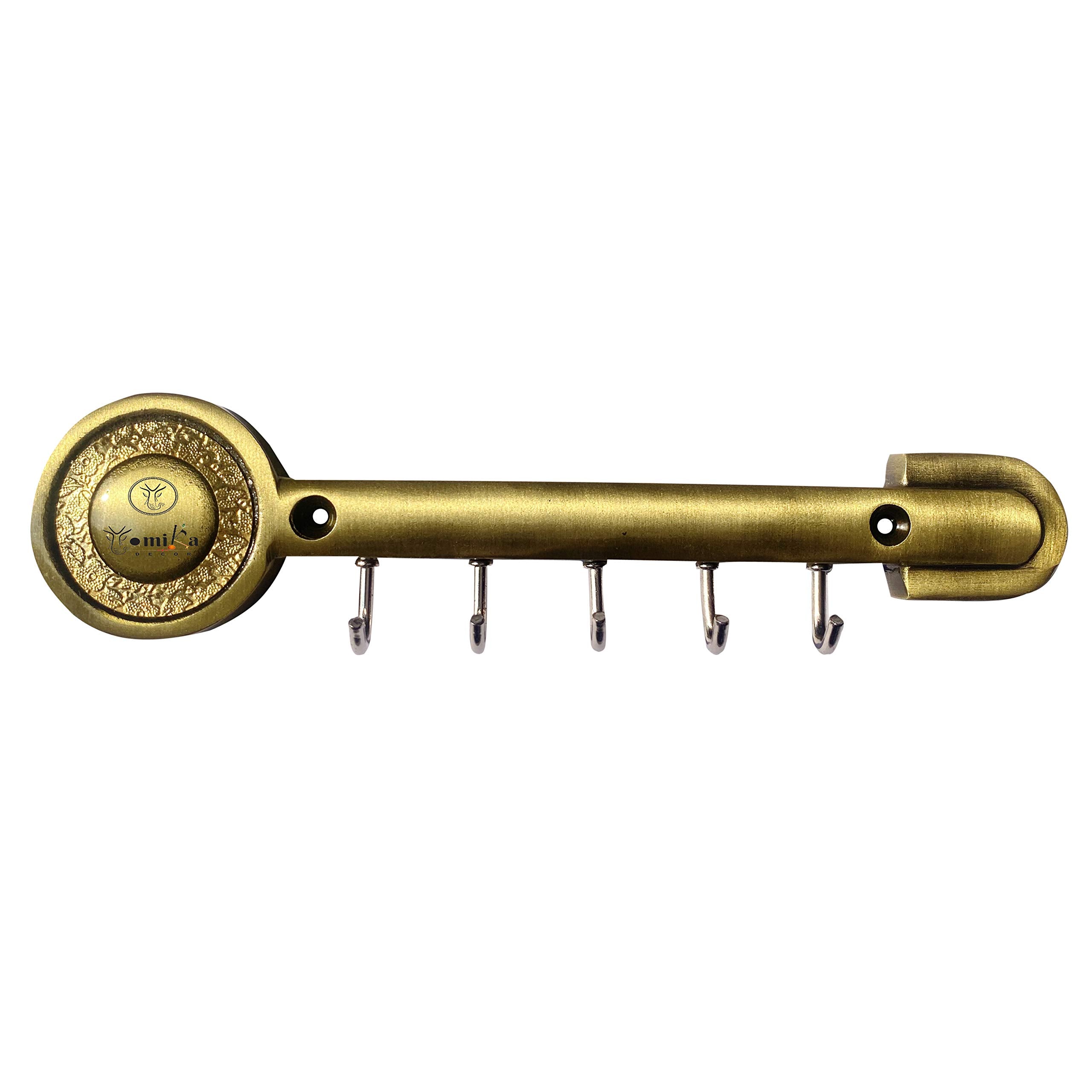 Vyomika Decor Veena Shape Key Holder | Wall Mounted | with Screws | Antique Design & Finish | 19 x 5.5 CM Metal Key Holder 6 Hoo