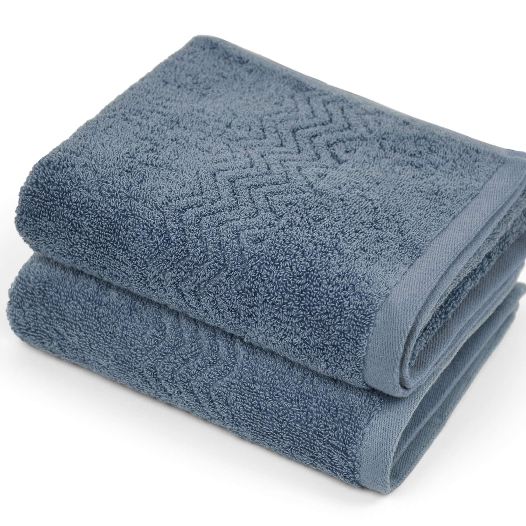 Cleanbear 100% Cotton Hand Towels, Highly Absorbent, Set Of 2 (Blue-Grey), 13 X 28 Inches