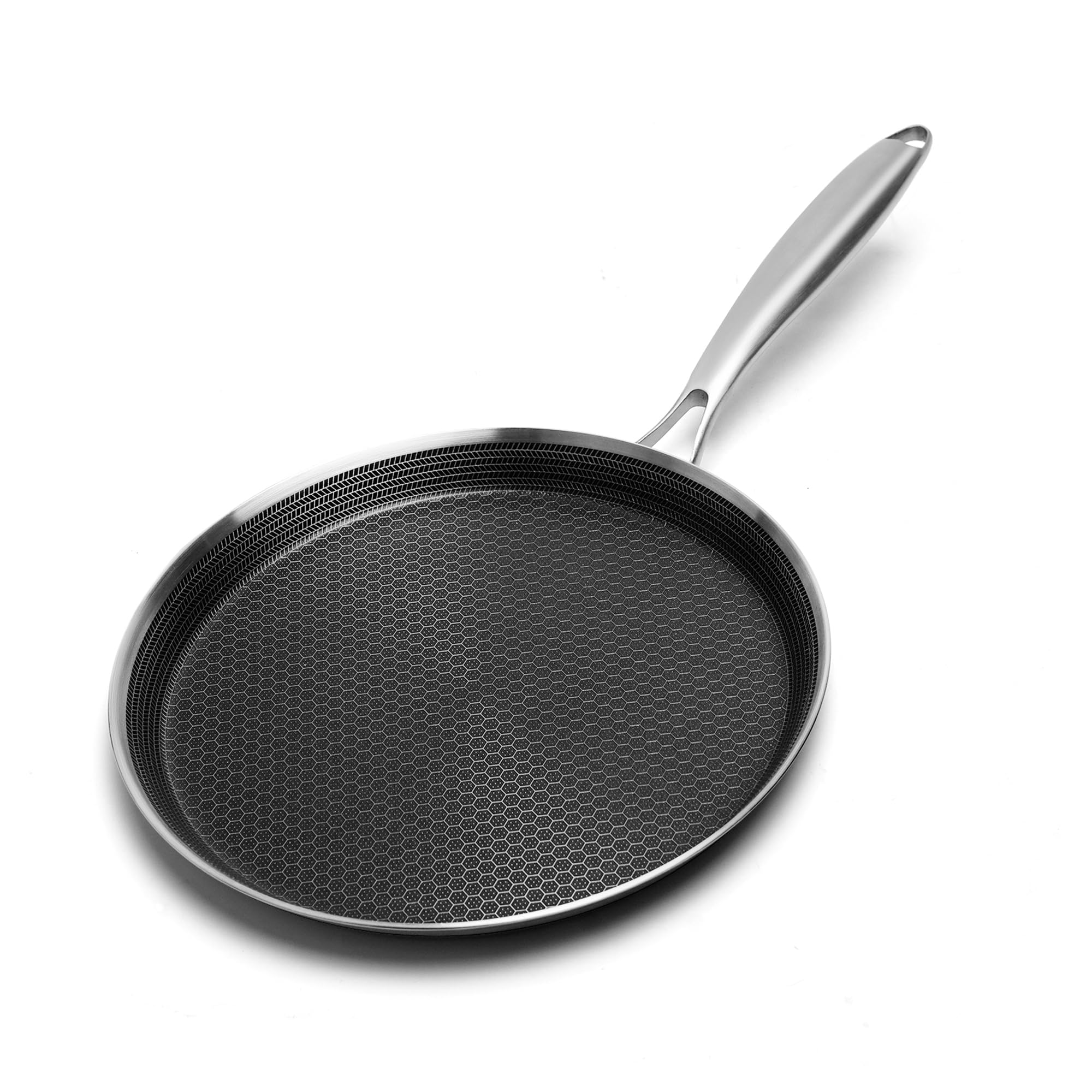 Innerwell Nonstick Crepe Pan 10 Inch Stainless Steel Crepe Pan Honeycomb Coating Flat Skillet Tawa Dosa Tortilla Pan,Omelet Pan 