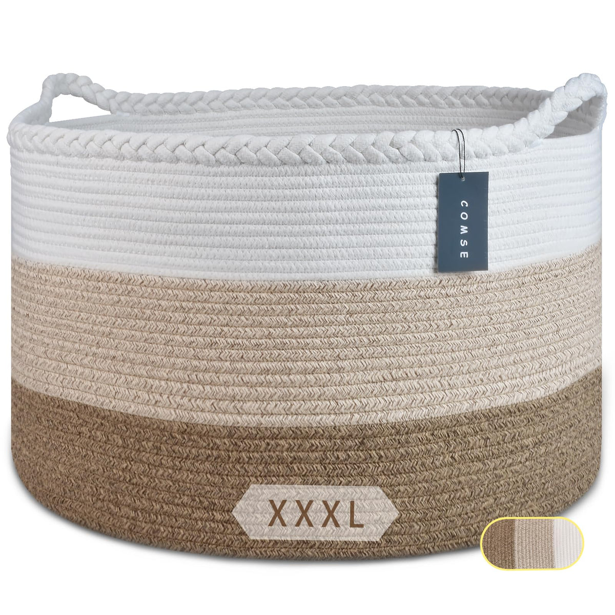 Comse Extra Large Blanket Basket, Storage Basket, Laundry Basket, 21.7?X 13.8?, Laundry Hamper, Cotton Rope Basket, Blanket Bask