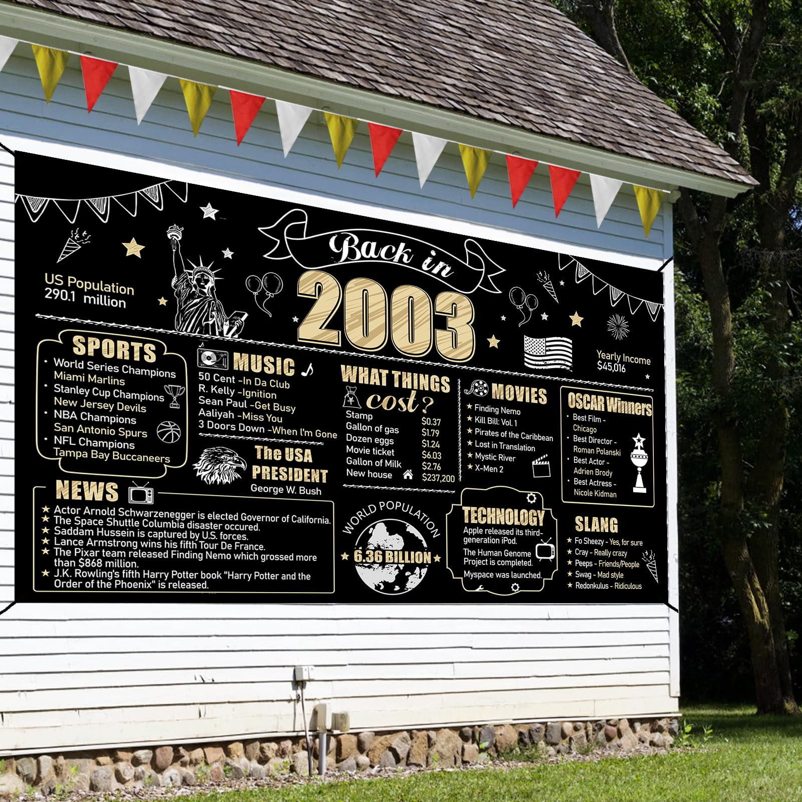 Eiurteao 21St Birthday Decorations Back In 2003 Banner Backdrop For Men Women, Black Gold Happy 21St Birthday Sign Poster Party