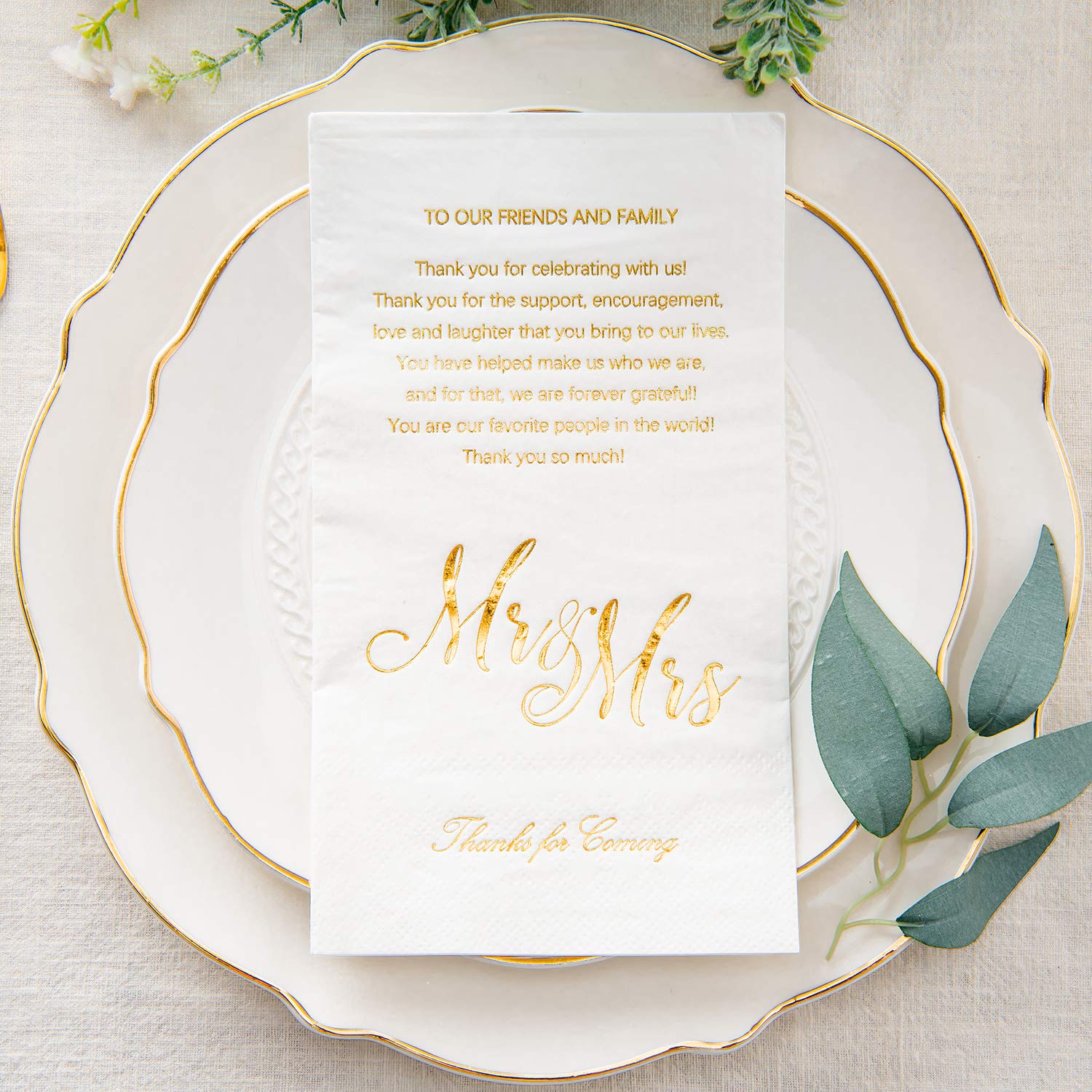 Crisky Gold Mr & Mrs Dinner Napkins Wedding Dinner Napkins Replace Thank You Card Disposable Decorative Towels For Wedding Showe