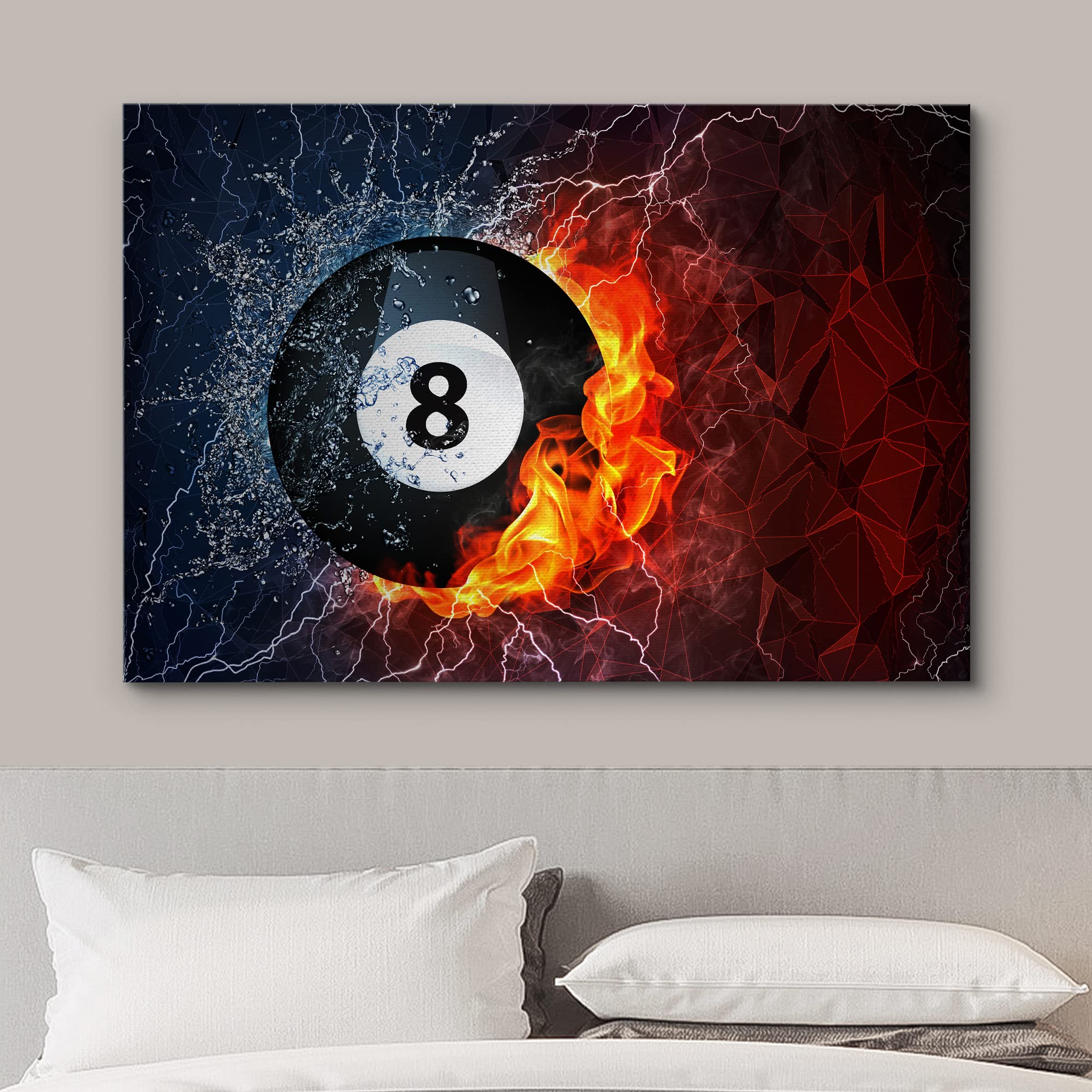 Wall26 Canvas Print Wall Art Elemental Water & Fire Explosion On 8-Ball Sports Athletes Digital Art Realism Modern Scenic Dramat