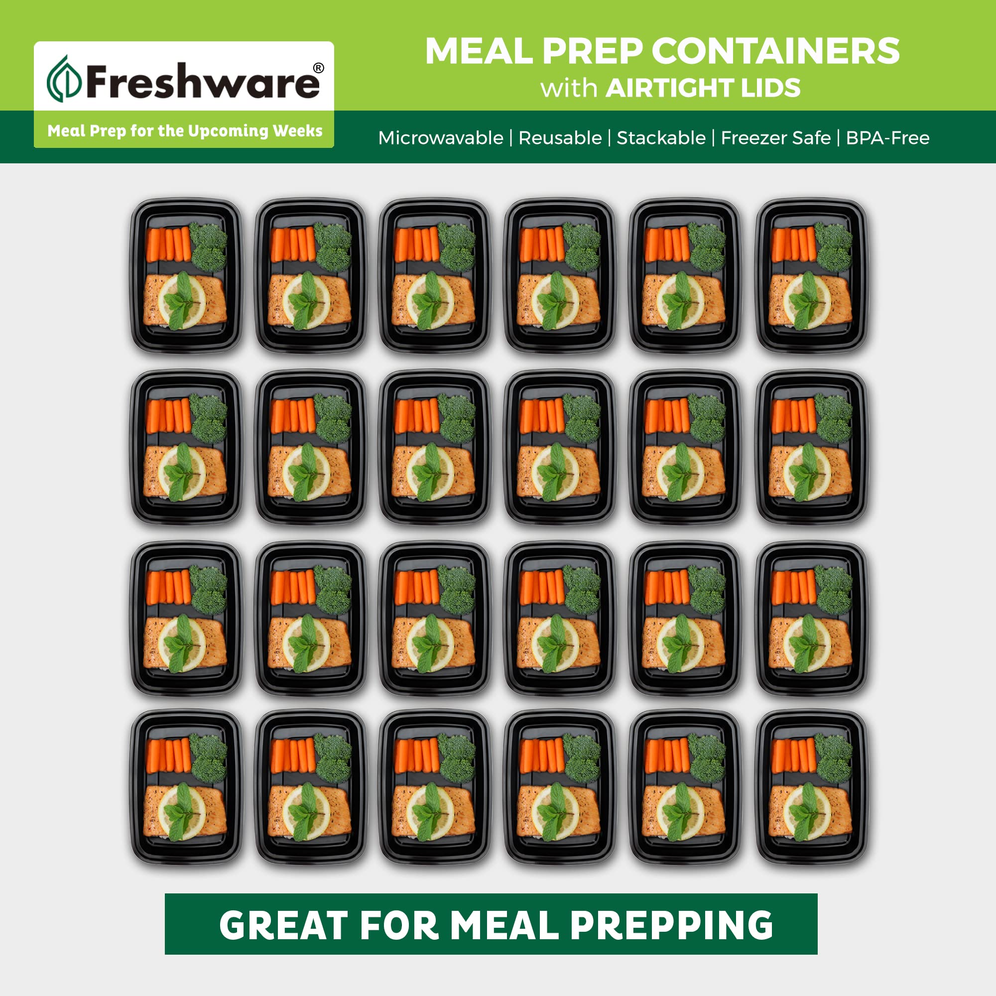 Freshware Meal Prep Containers [50 Pack] 1 Compartment With Lids, Food Storage Containers, Bento Box, Bpa Free, Stackable, Micro
