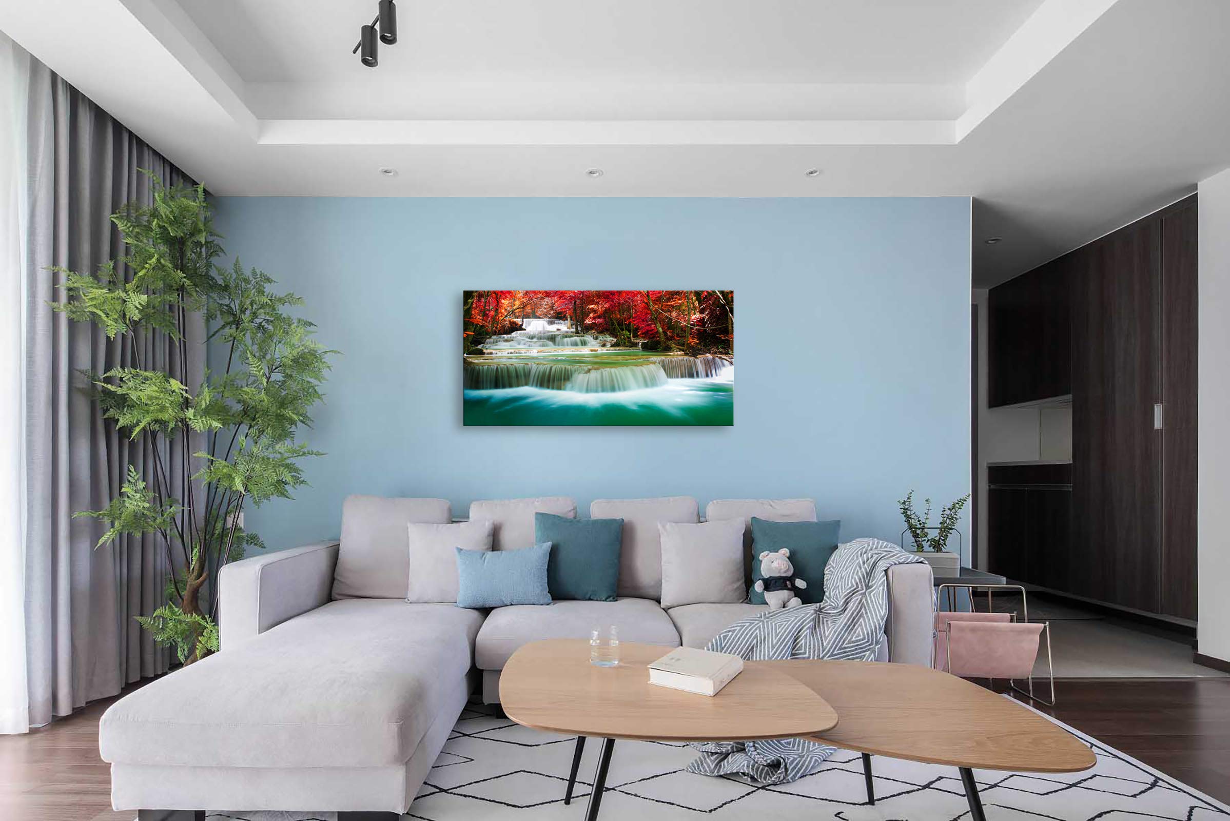 Cao Gen Decor Art-S05150 Wall Art 1 Pieces Waterfall Canvas Print Landscape Paintings Framed Red Trees Forest Canvas Falls Picture for Bedroom Living Room Office kitchen Home Decor Ready to Hang