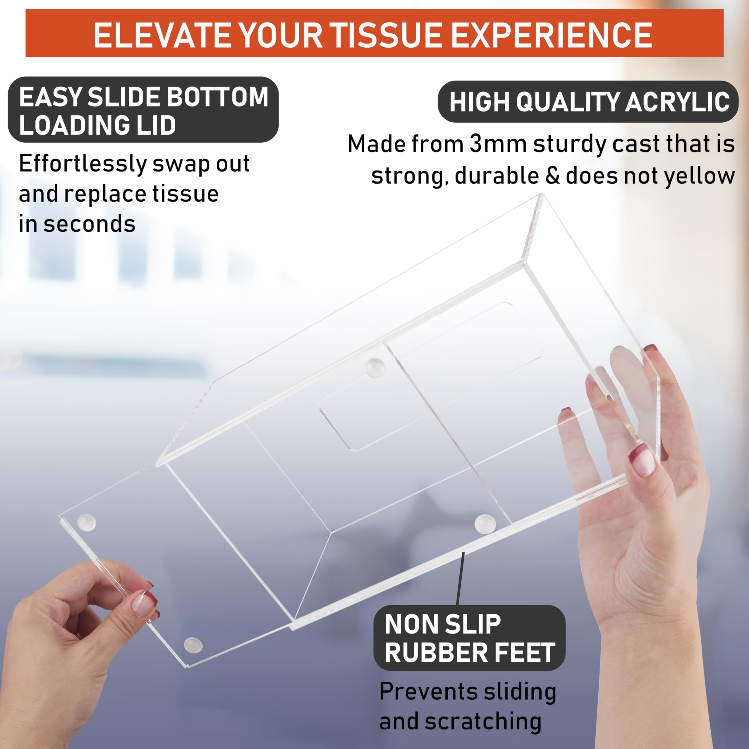 Acrylic Tissue Box Holder  Clear Tissue Box Dispenser for Facial Tissue  Napkins  Dryer Sheets. Perfect Cover for Bathroom  Desks  Countertops  Vanity  Bedroom  Night Stands (Rectangle  Clear)