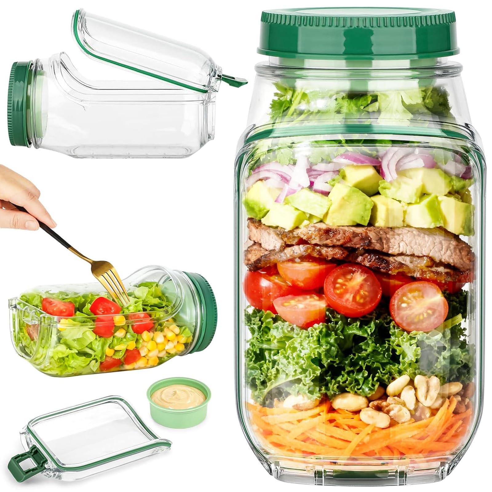 KUNAL Salad Pod,Portable Salad Jar with Side Opening,Reusable Sa lad Container with Lid for Office, Gym, Picnic & Travel