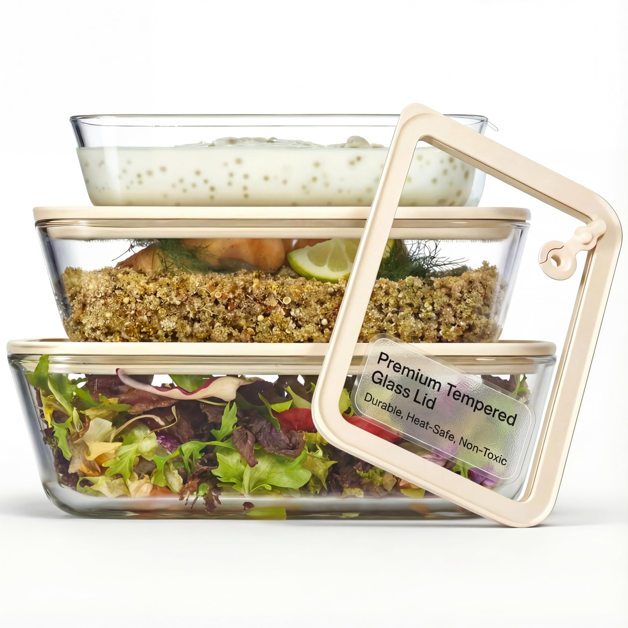 Vase and Vessel NonToxic Glass Storage Container Set, Borosilicate Glass, Tempered Glass Lids, Baking Pan, Airtight, Vented, Mi