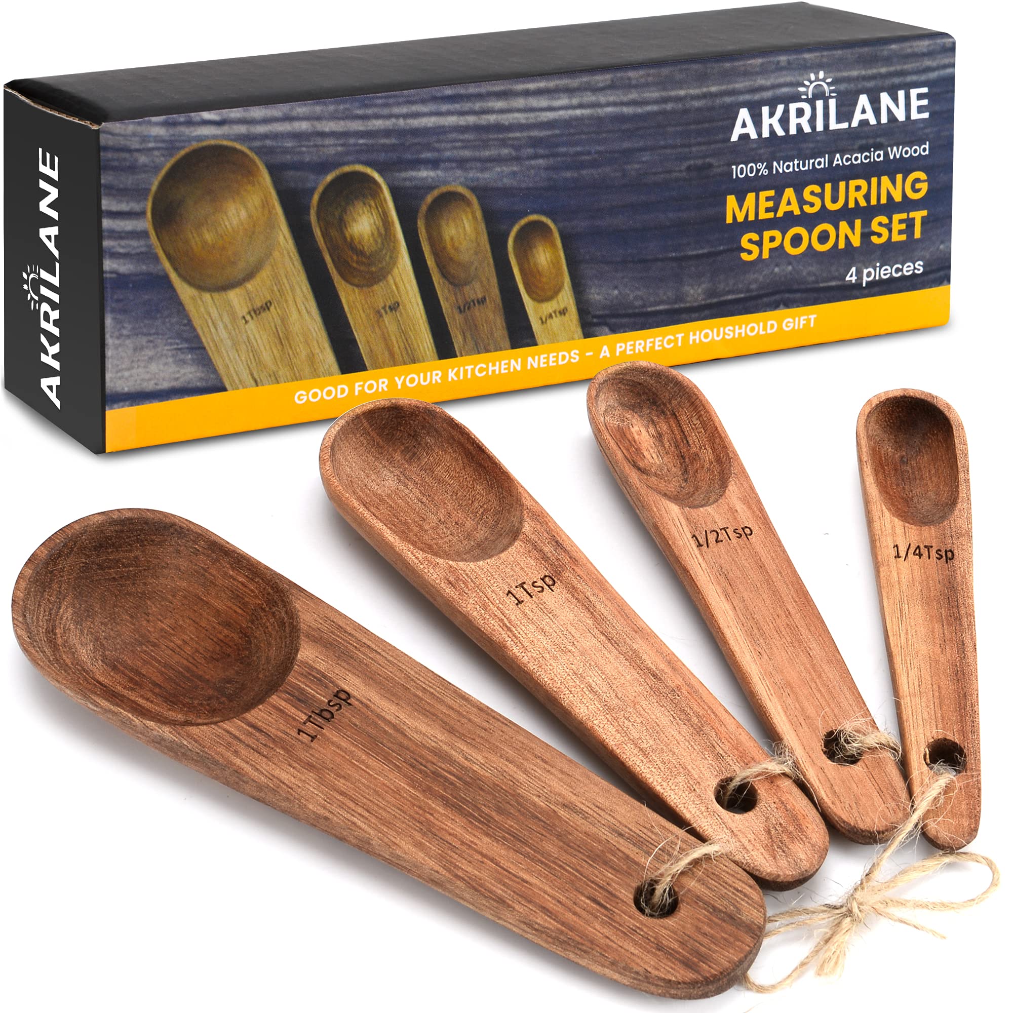 Wooden Measuring Spoons Set Kitchen Utensil Set Tools  Premium Acacia Wooden Spoon Kitchen Utensils For Chefs  Engraved Accurate