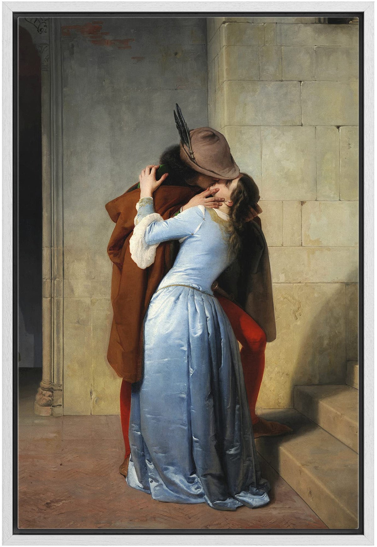 Wall26 The Kiss (Il Bacio) By Francesco Hayez - Framed Canvas Print Wall Art Famous Painting Reproduction - 24''X36'' White