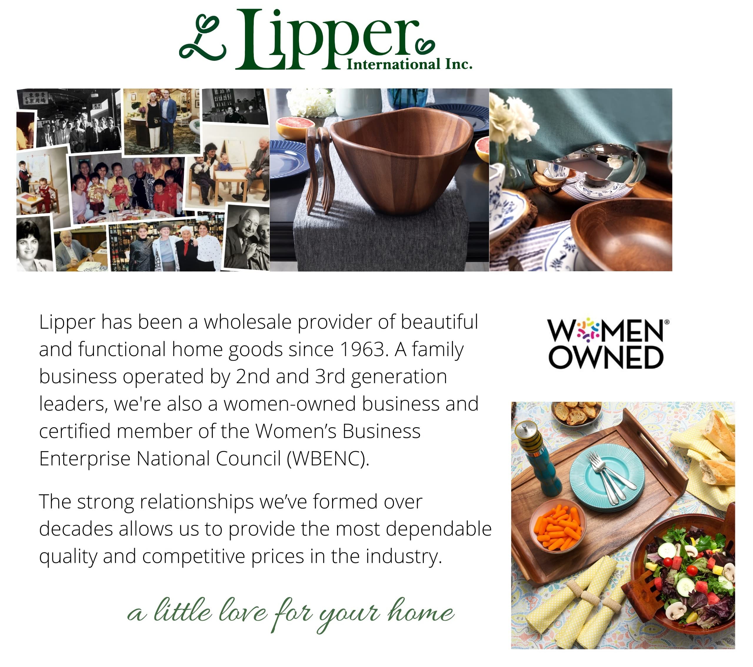 Lipper International Acacia Large Wave Bowl with Servers  162.31 fl.oz. Brown