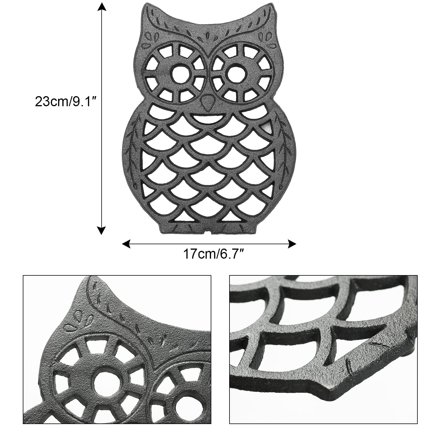 Sungmor Heavy Duty Cast Iron Trivet - Rustproof Lovely Owl Shaped Black Trivet - Decorative Large Metal Trivet Stands Holder For