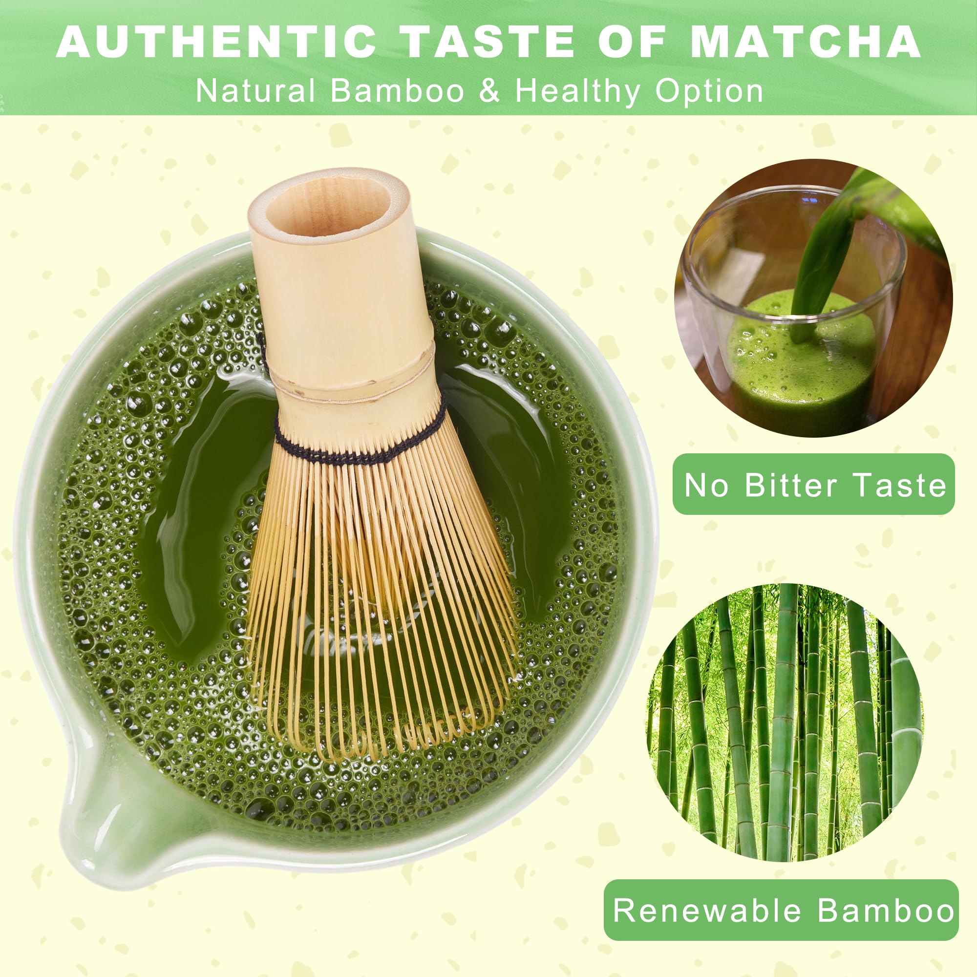 Matcha Whisk And Bowl With Ceramic Matcha Whisk Holder,Matcha Sifter, Matcha Spoon And Scoop Handmade From Natural Bamboo,Matcha