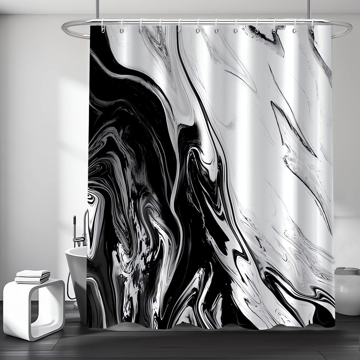 Ruelvth Black And White Shower Curtain, Modern Abstract Marble Shower Curtain For Bathroom Aesthetic Ink Texture Waterproof Fabr