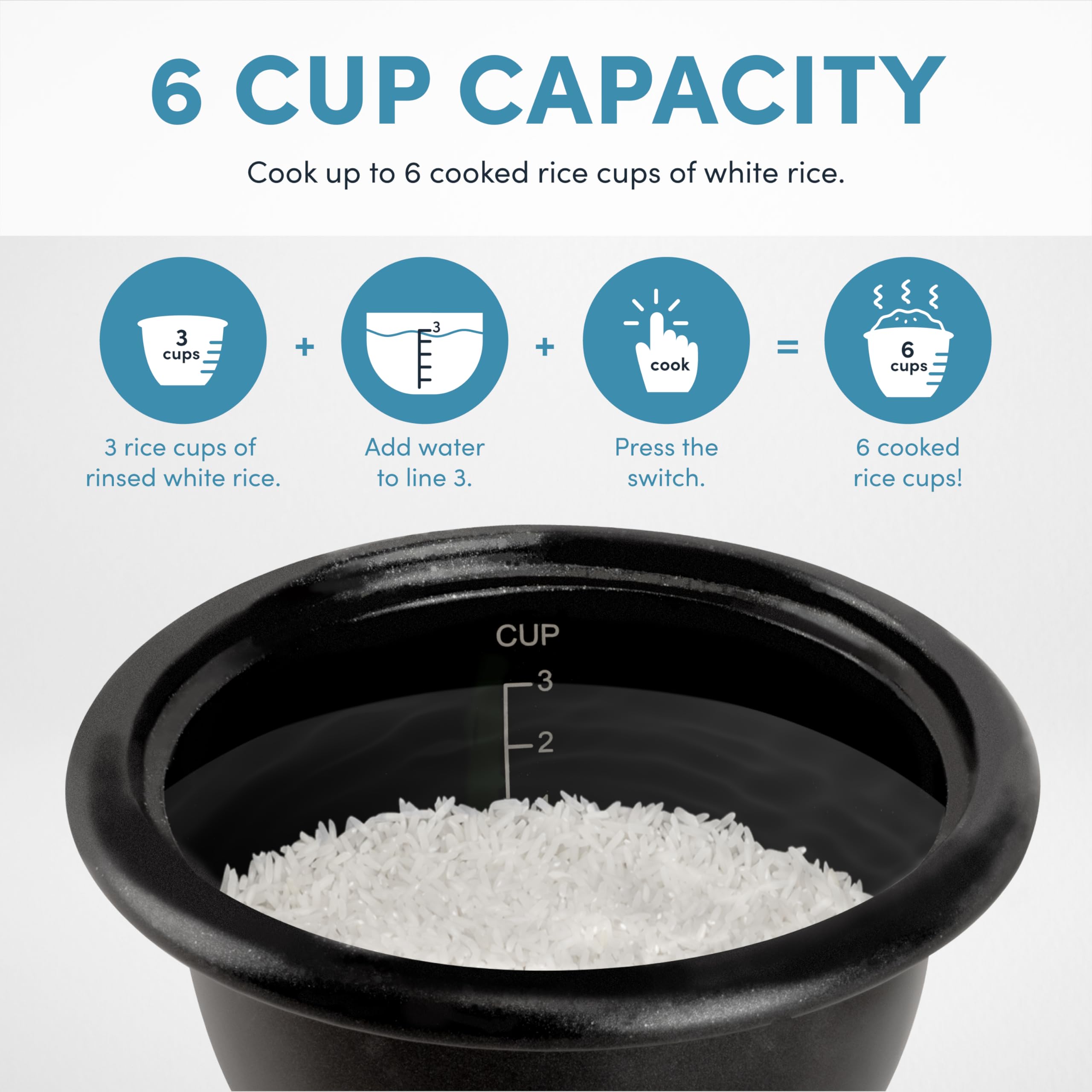 Aroma Rice Cooker, 3-Cup (Uncooked) / 6-Cup (Cooked), Small Rice Cooker, Oatmeal Cooker, Soup Maker, Auto Keep Warm, 1.5 Qt, Whi