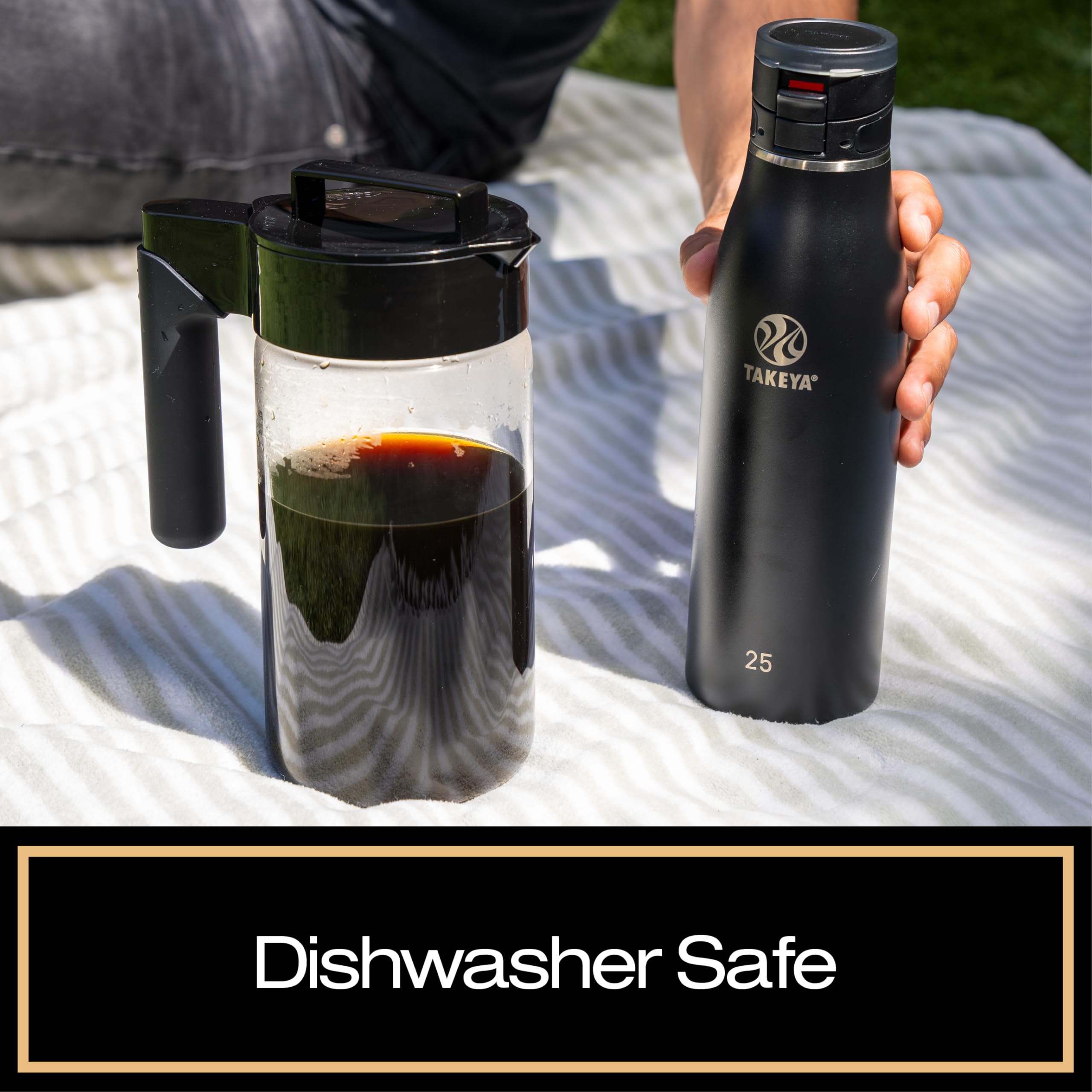 Takeya Glass Cold Brew Coffee Maker For Iced Coffee, Airtight Pitcher, Premium Quality, 1 Quart, Black Lid And Handle