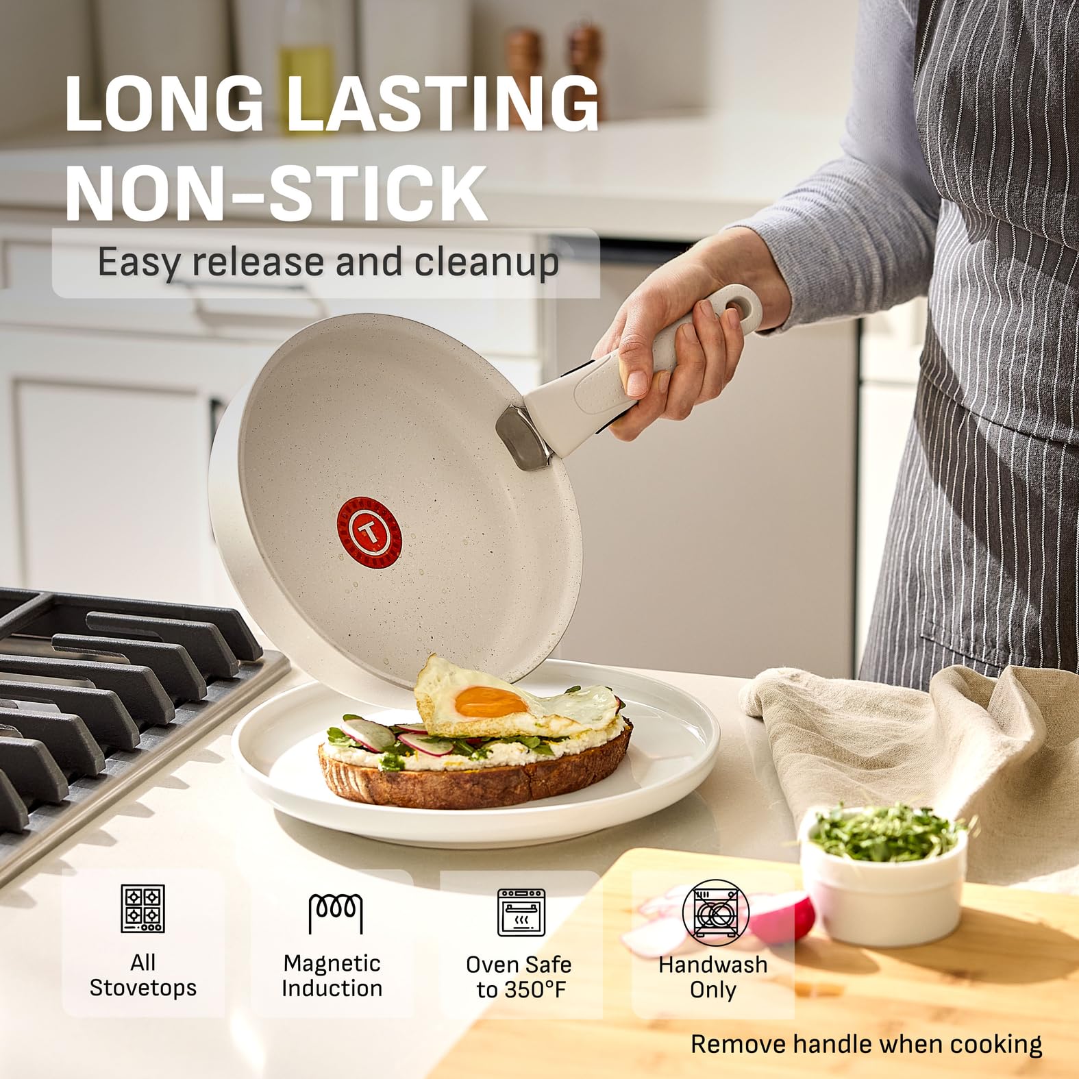 T-fal Ingenio Essentials Cookware Set with Detachable/Removable Handle 11 Piece, Granite Titanium Non Stick, Induction, Oven Bro