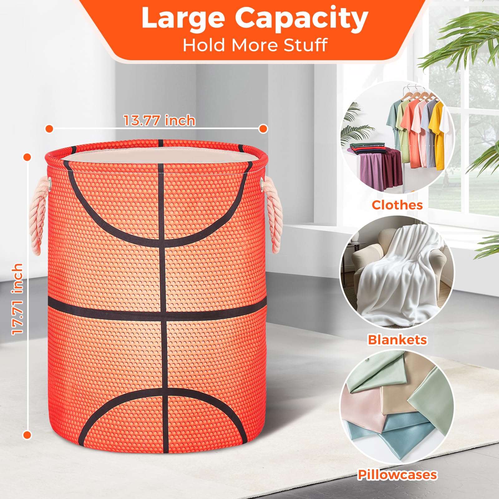 Basketball Laundry Basket For Boys Room Decor, Kids Nursery Hamper Gift For Bathroom Bedroom Sports Room Accessories, Teens Stuf