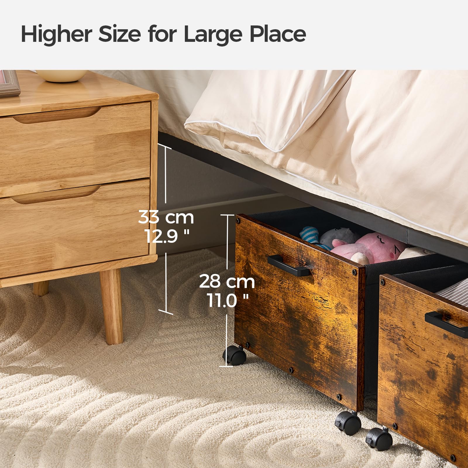 FOUCSSOMEI Under Bed Storage with Wheels, Bigger Size, Under Bed Drawers Heavy Duty, 2 Packs, Wooden Under Bed Storage Container