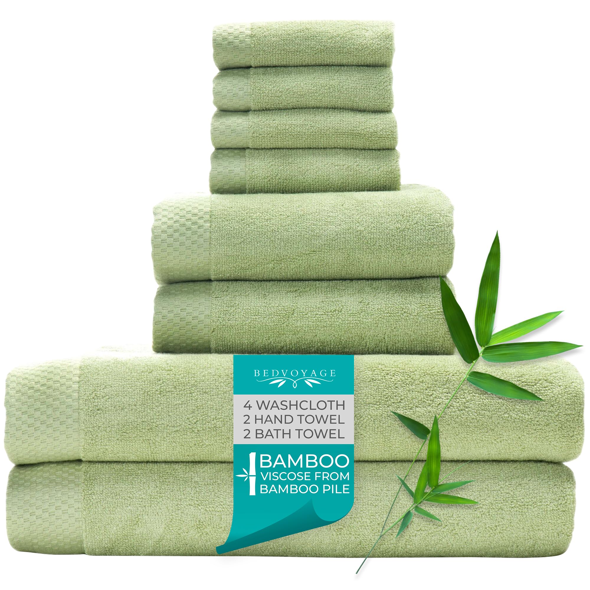 Bedvoyage Luxury Towels, 8Pc Set, 600 Gsm, Ultra Soft Viscose Derived From Bamboo Bath Towel, Super Absorbent, Extra Large - 2 B