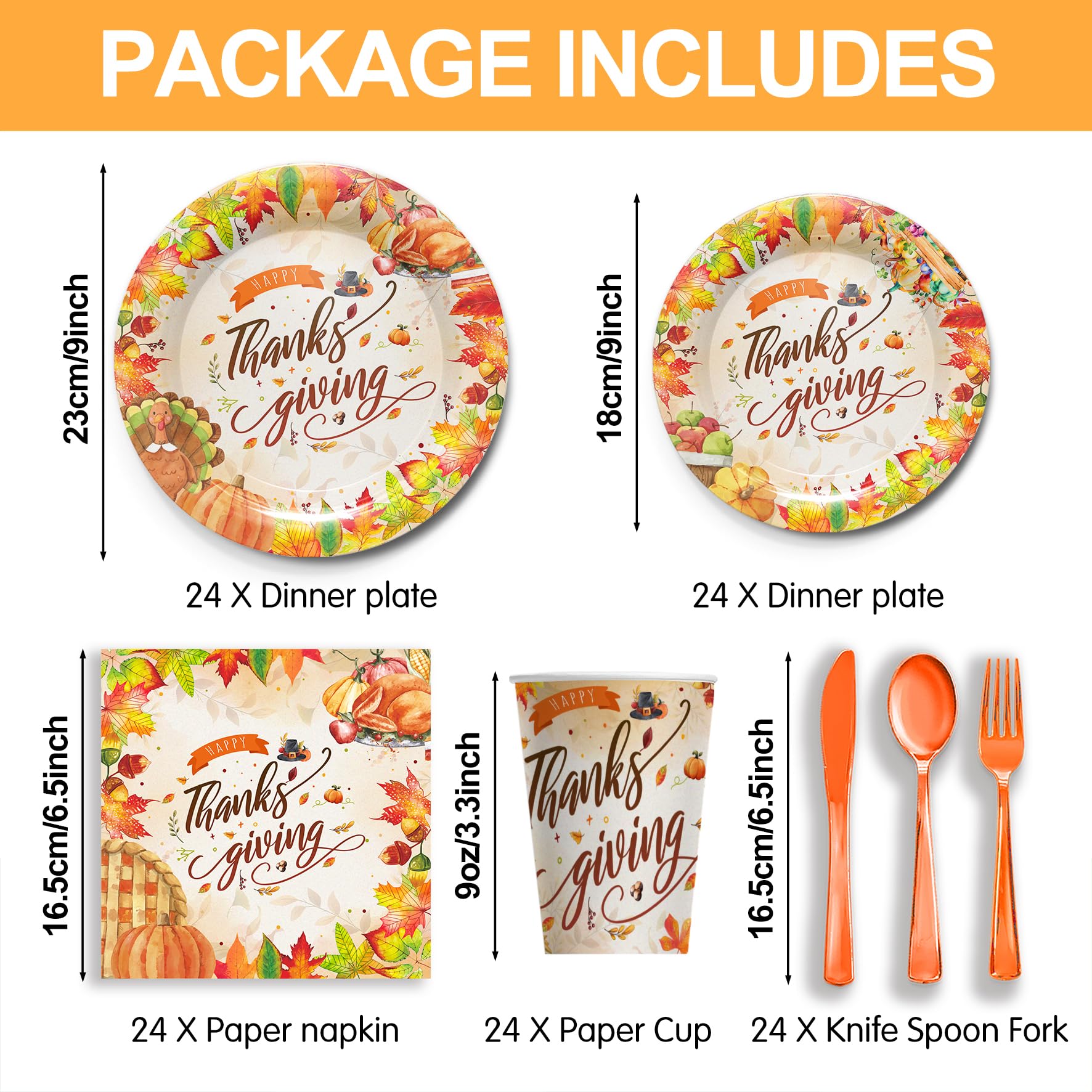 Piooluialy Thanksgiving Party Supplies Tableware - Happy Thanksgiving Turkey Party Decorations Include Plates, Napkins, Cups, Cu