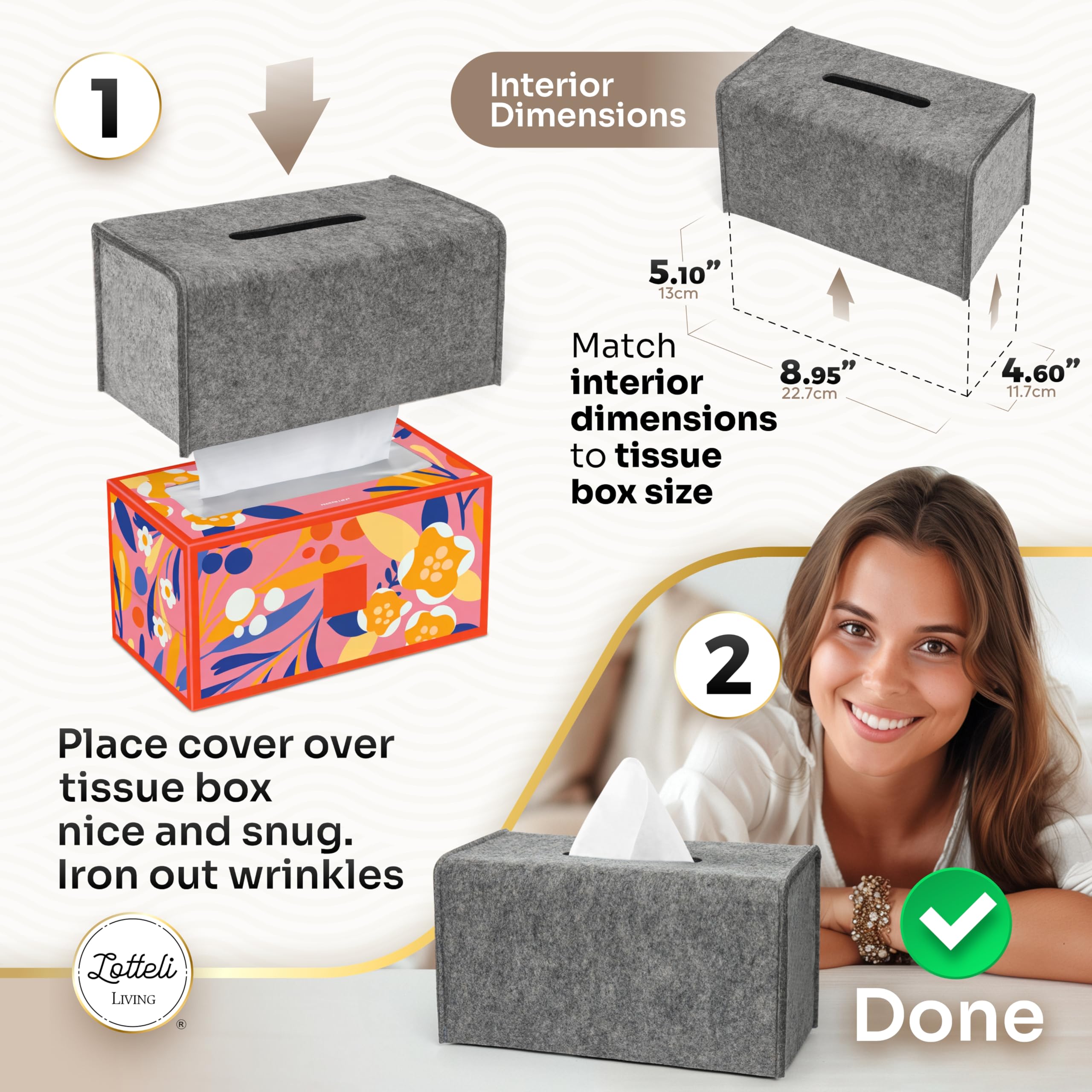 2 Pack Tissue Box Cover - Decorative Tissue Box Holder - Modern Felt Tissue Box Cover Rectangle - Large Size - Taupe