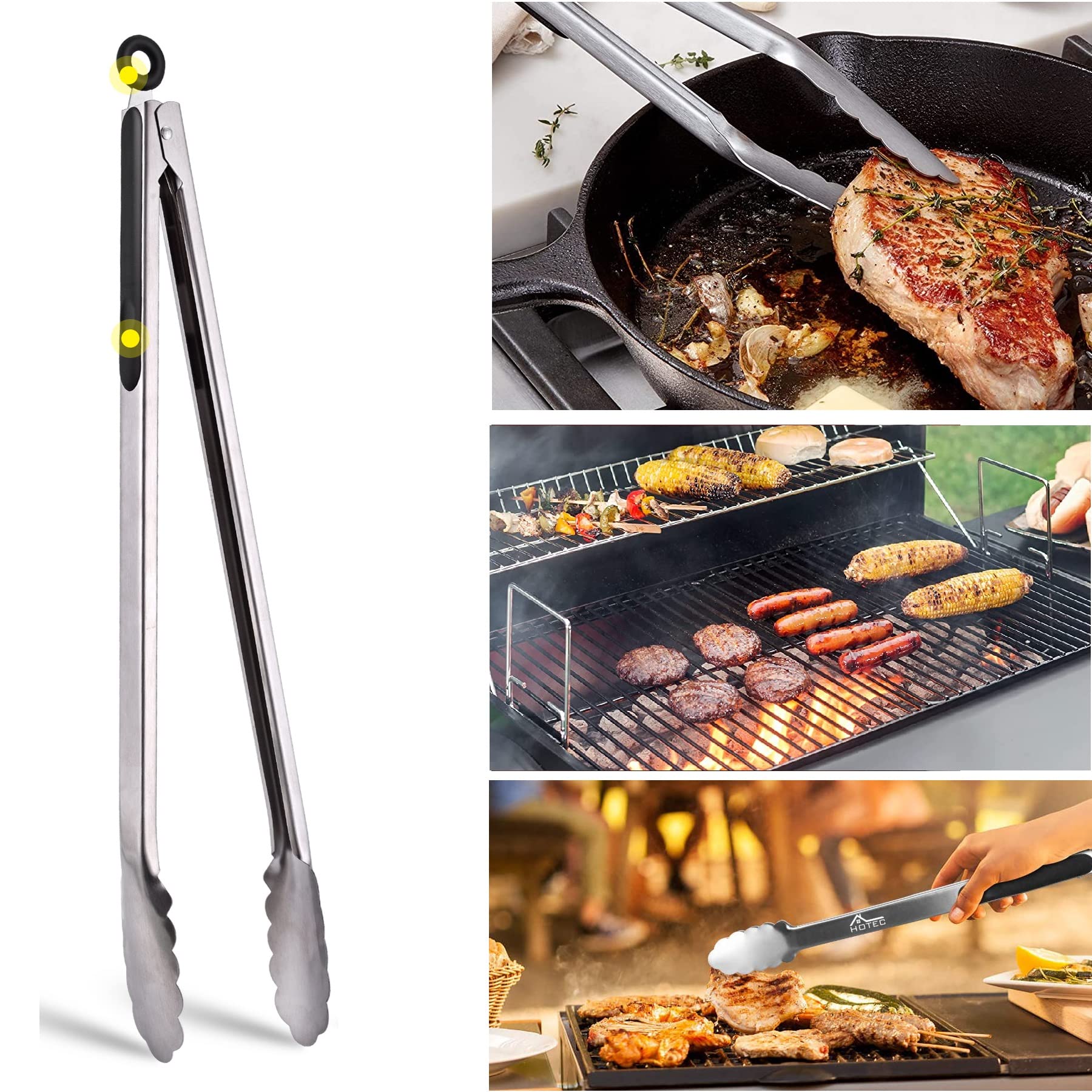 Hotec Stainless Steel Kitchen Large Tongs For Grilling -16 Inch Extra Long Grill Tongs Barbecue Bbqlocking Metal Food Tongs Non-