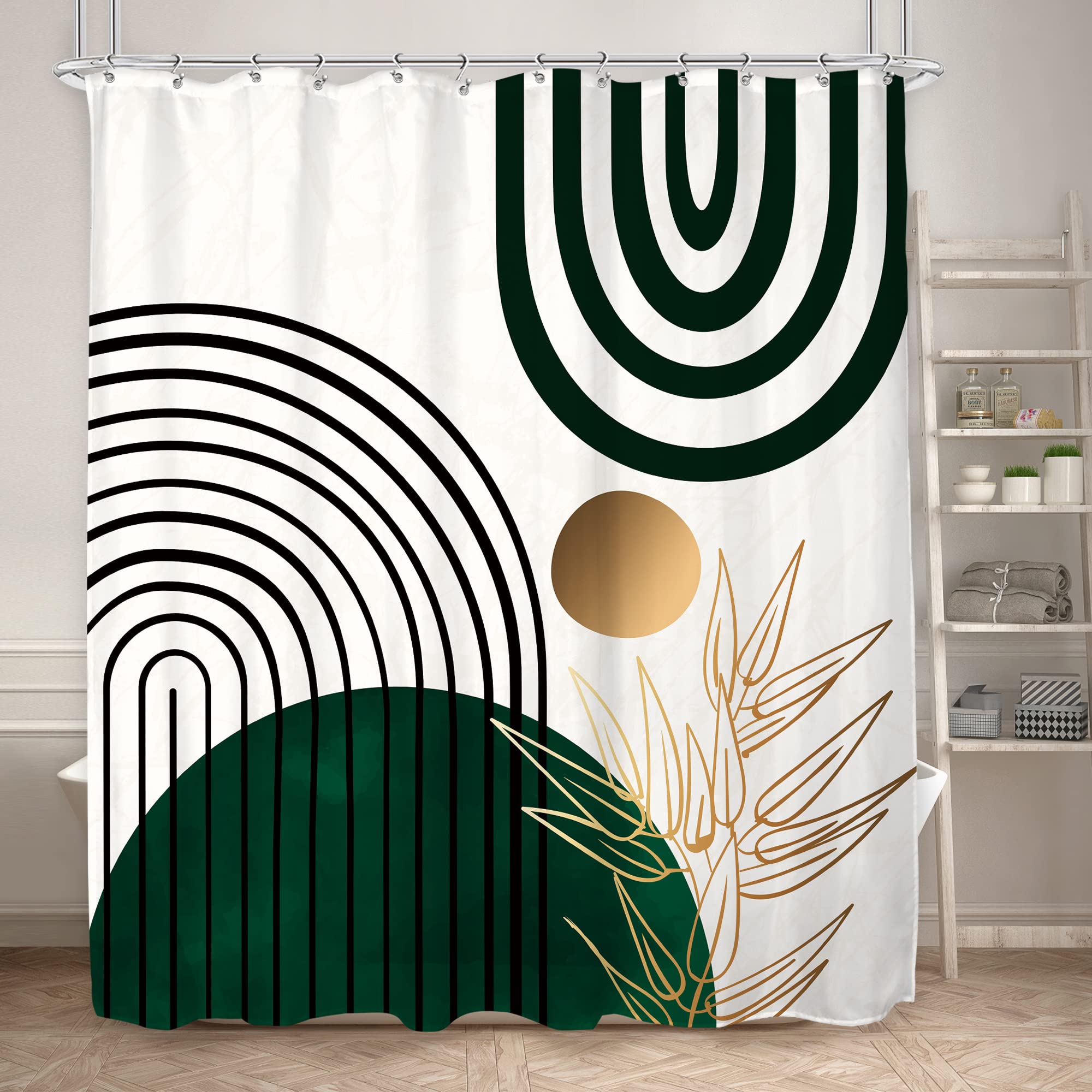 Komllex Chic Abstract Shower Curtain For Bathroom Decor Boho Leaves Tropical Mid Century Simple Minimalist Fancy Modern Fabric W