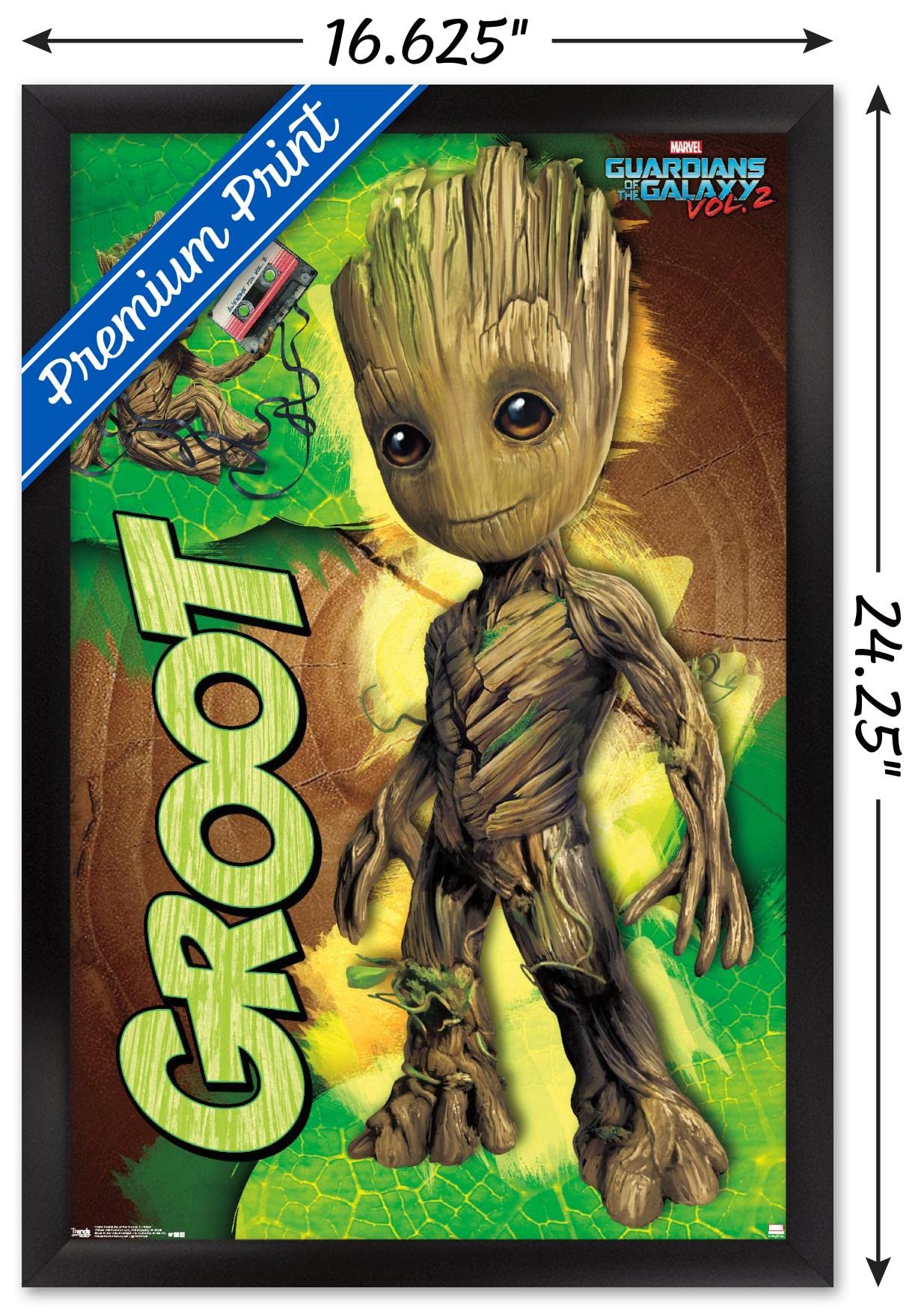 Trends International Marvel Cinematic Universe - Guardians Of The Galaxy 2 - Groot Wall Poster, 14.725'' X 22.375'', Black Frame