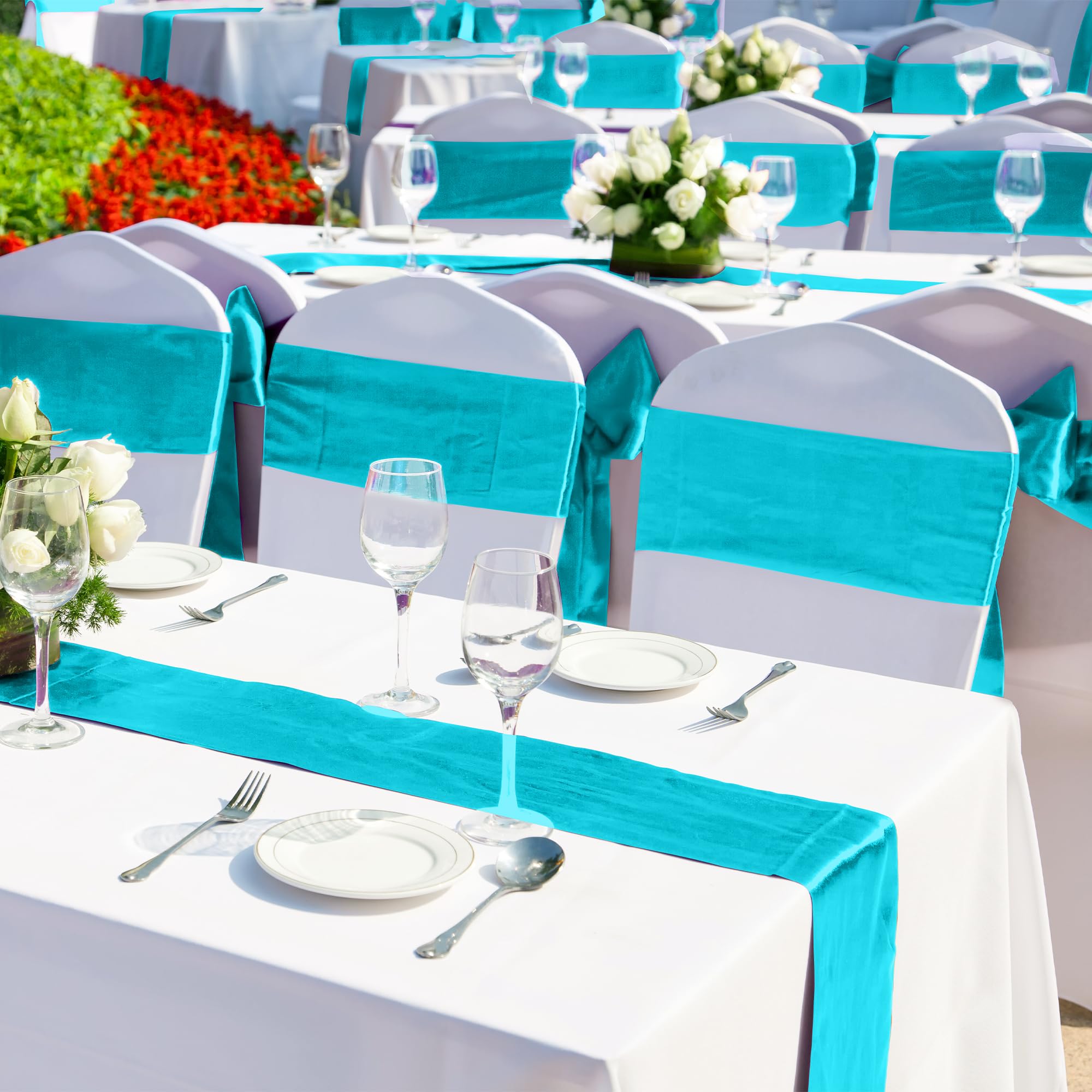 Aneco 4 Pack Satin Table Runner 12 X 108 Inch Teal Long Bright Silk And Smooth Fabric Party Table Runner For Wedding Banquet Par