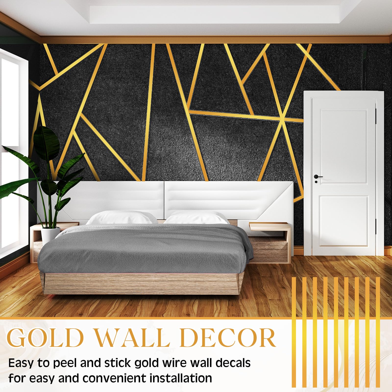 Hoolerry 24 Pcs 70.8 X 1.2 Inch Metallic Line Wall Decals Peel And Stick Adhesive Tile Stickers Washi Tape Wall Tape Mirror Tape