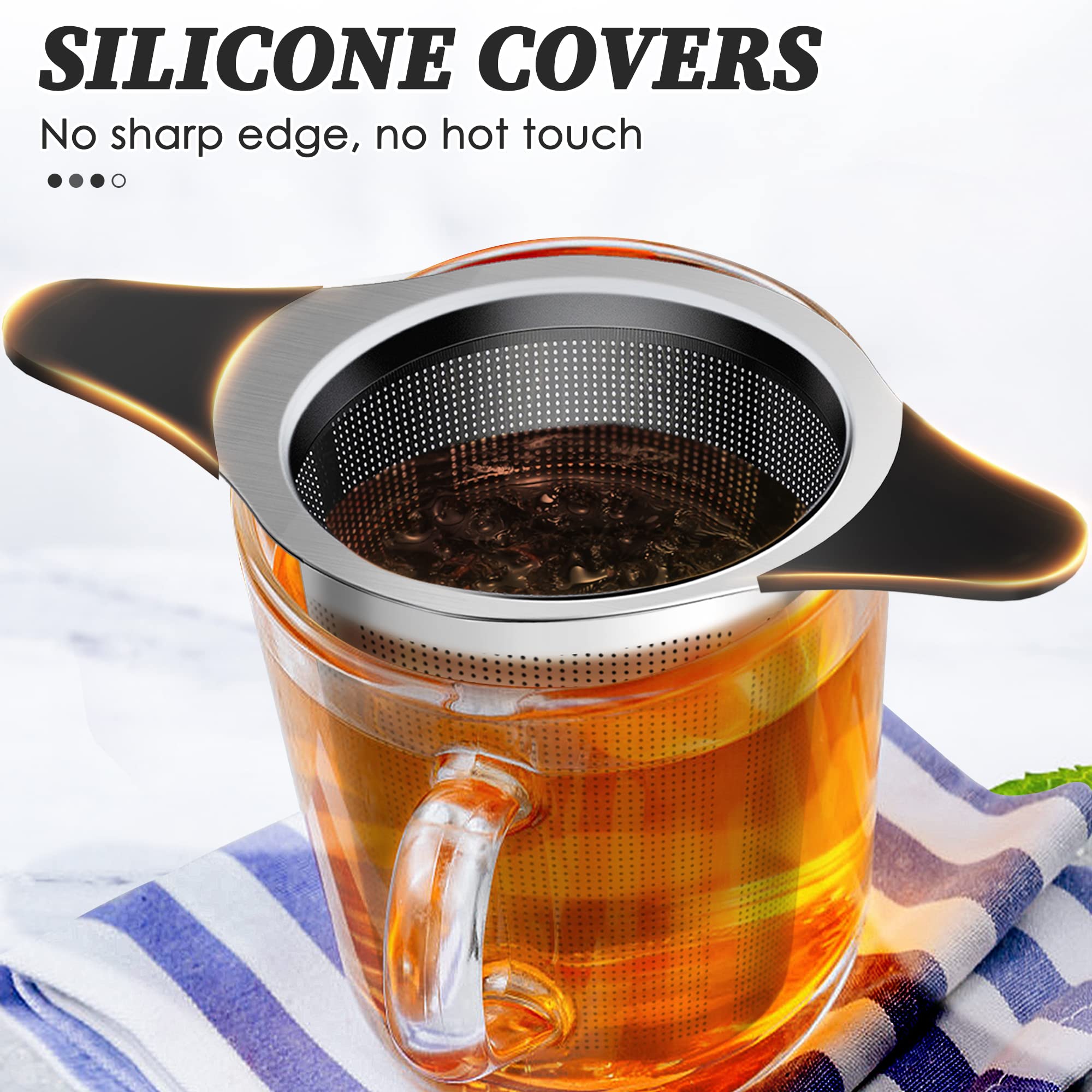 Yoassi Upgraded Tea Infusers For Loose Tea, Silicone Covered Extra Fine Mesh 18/8 Stainless Steel Tea Strainer With Large Capaci