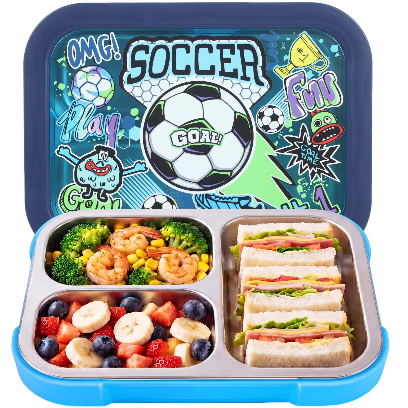 YOYTOO Stainless Steel Bento Lunch Box for Kids, 950ml/32oz BPAFree LeakProof Food Containers with 3 Compartments, Back to Sch