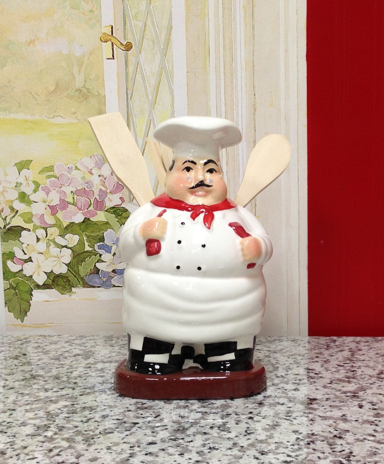 Ack Fat Chef Hand Painted Ceramic Utensil Jar, Utensil Holder, Utensil Crock, Modern Kitchen Decor, Kitchen Storage For For Spoo