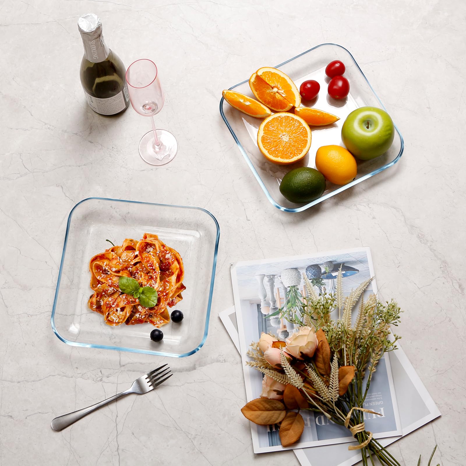 Nutriups 2 Pack 9 Inch Glass Dinner Plates, Tempered Glass Pasta Salad Plate Set For Kitchen, Glass Serving Plates, Dinnerware D