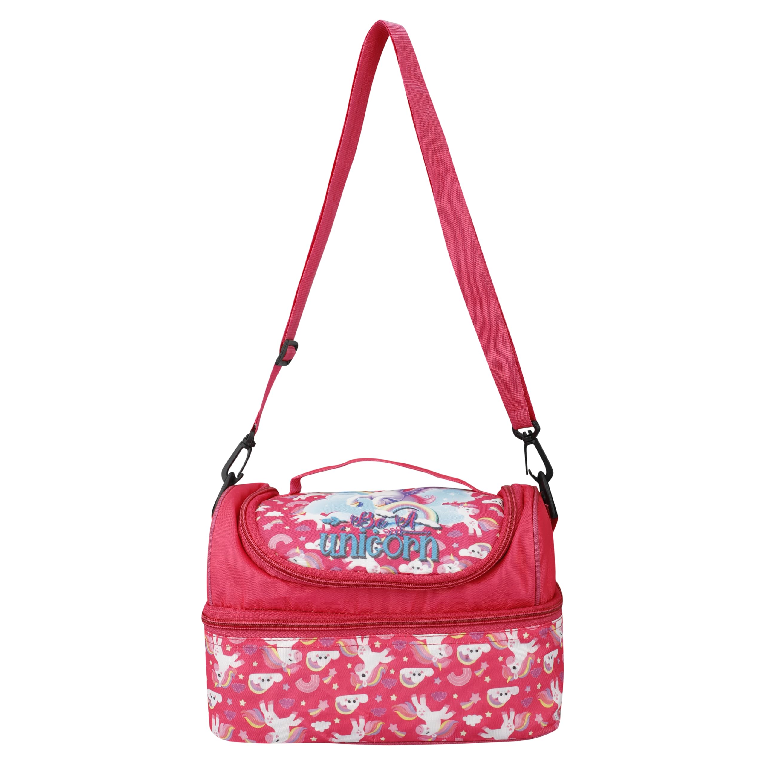 Ji And Ja Multi Compartment Dual Slot Lunch Bag Double Insulated Tiffin Lunch Bag With Multi Zipper Pockets For School (Unicorn)
