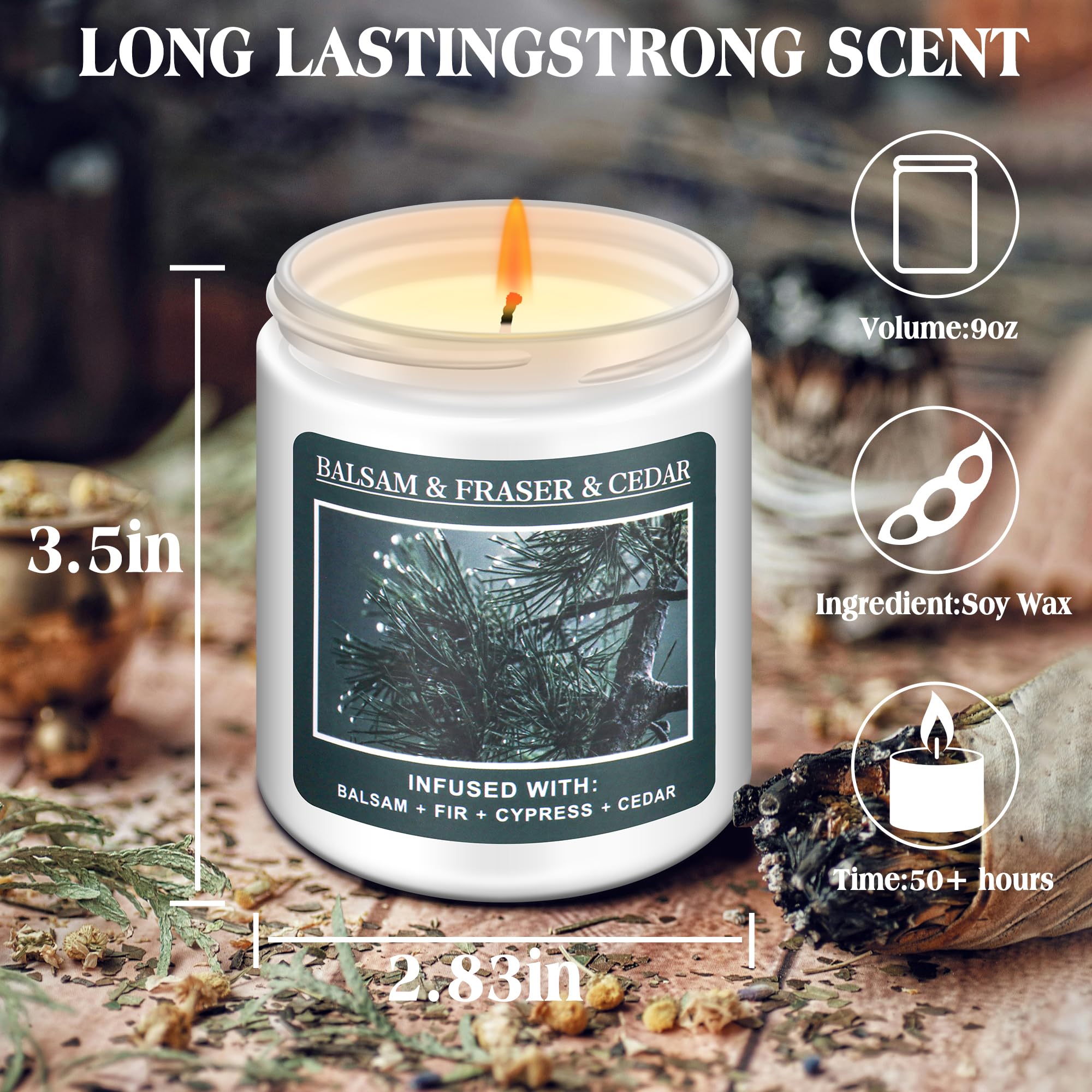 Homsolver Christmas Tree Fir Pine Candles, Christmas Holidays Balsam Candles, Balsam & Fraser & Cedar Scent with 50+ Hours Burni