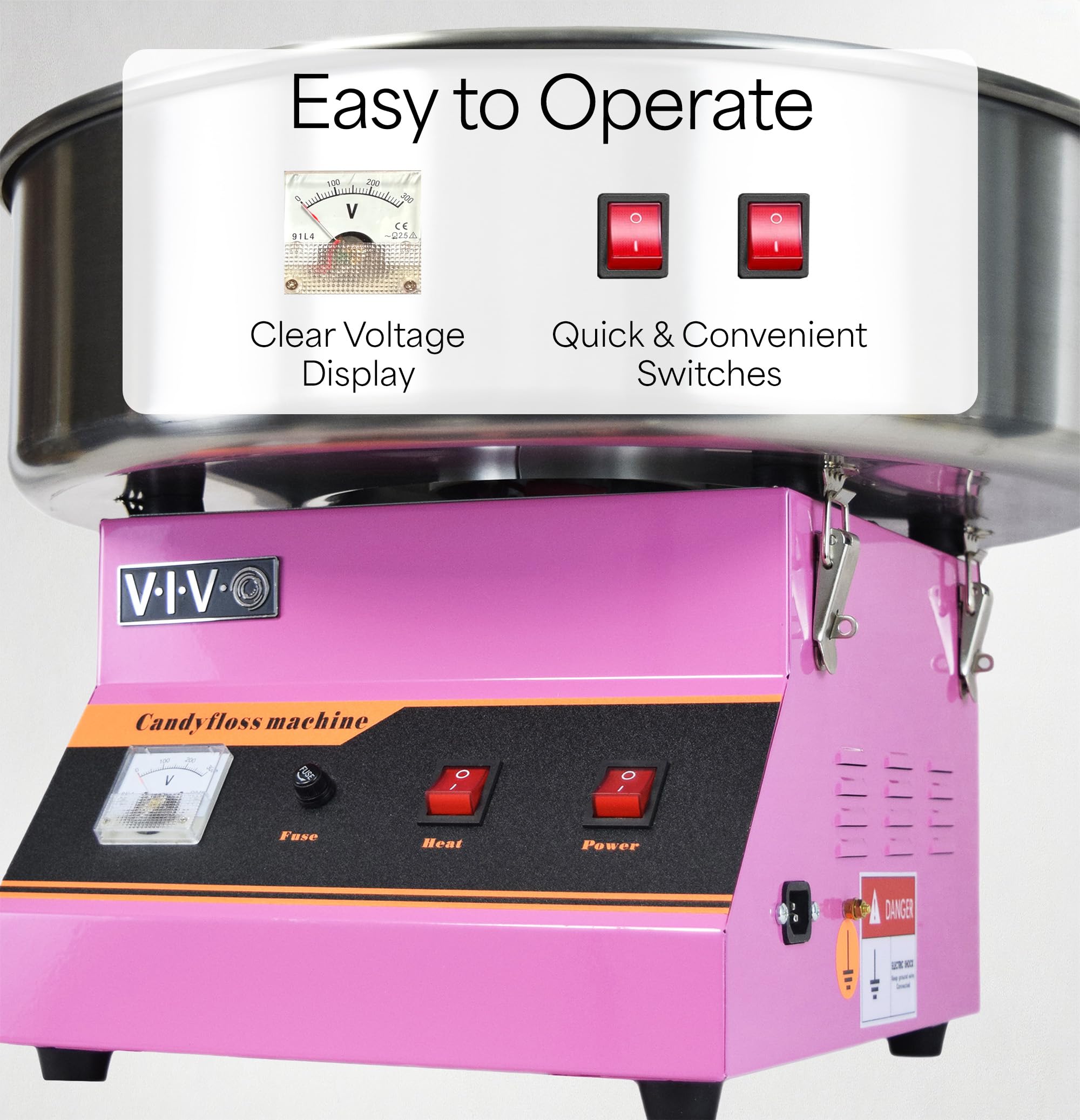 VIVO Cotton Candy Machine, 1030W Commercial Floss Maker, 20" Stainless Steel Bowl, Pink, Model CANDY-V001